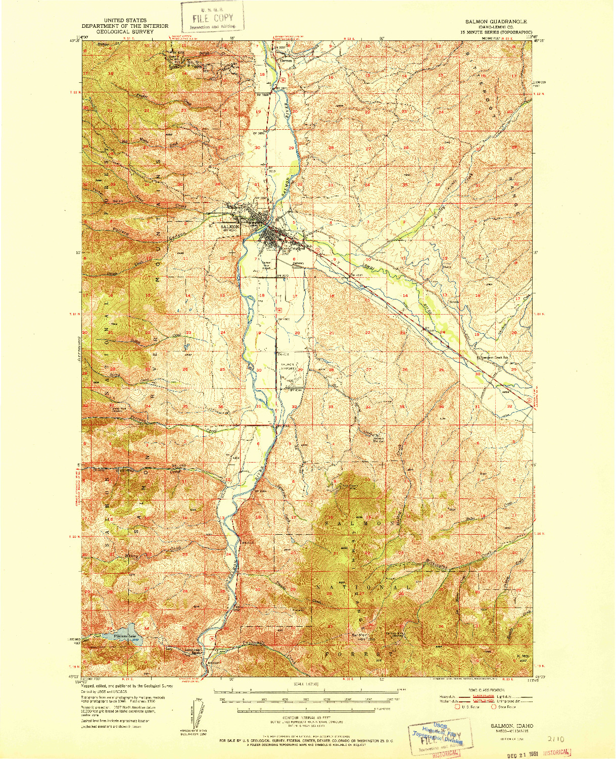 USGS 1:62500-SCALE QUADRANGLE FOR SALMON, ID 1951