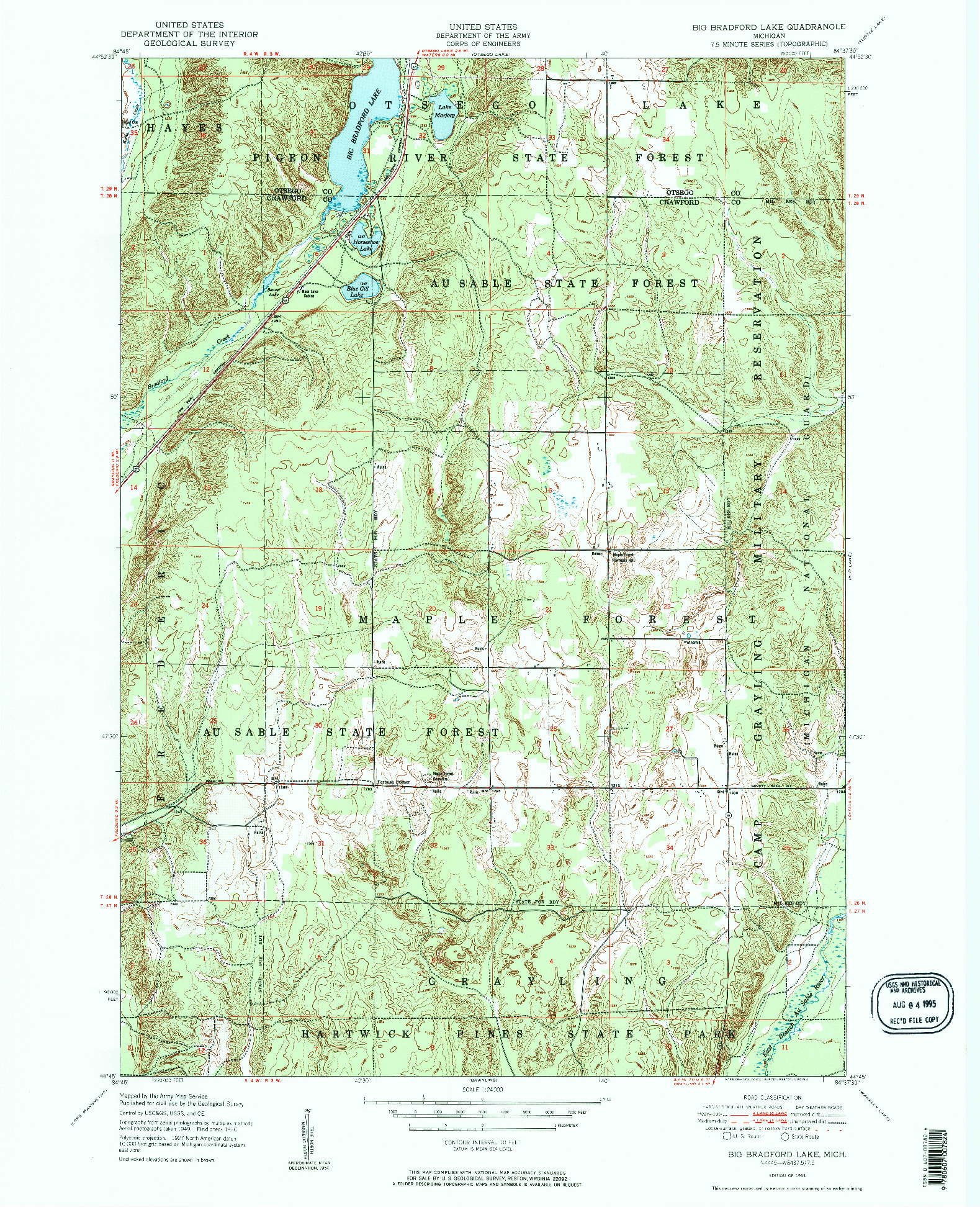 USGS 1:24000-SCALE QUADRANGLE FOR BIG BRADFORD LAKE, MI 1951