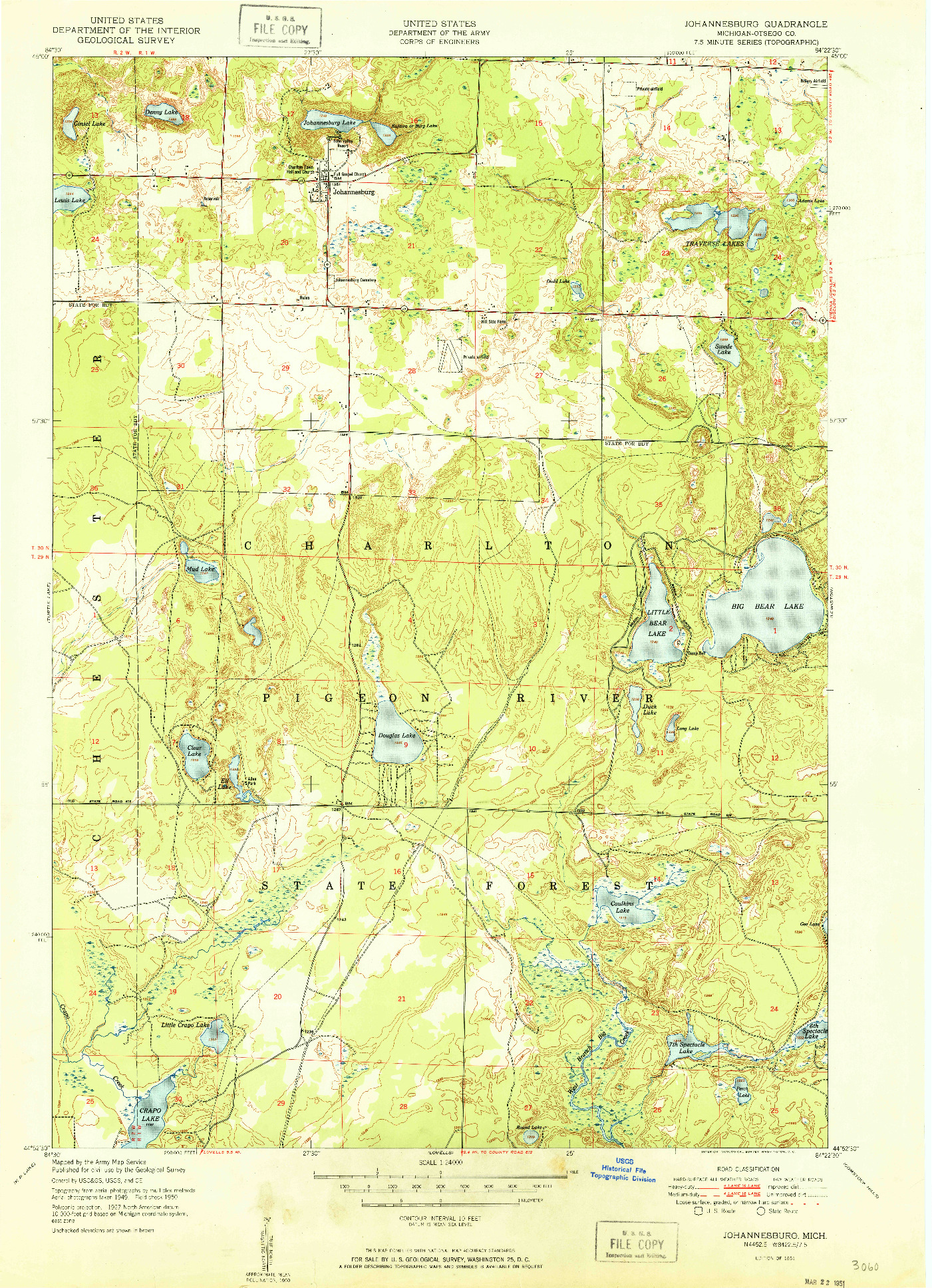 USGS 1:24000-SCALE QUADRANGLE FOR JOHANNESBURG, MI 1951