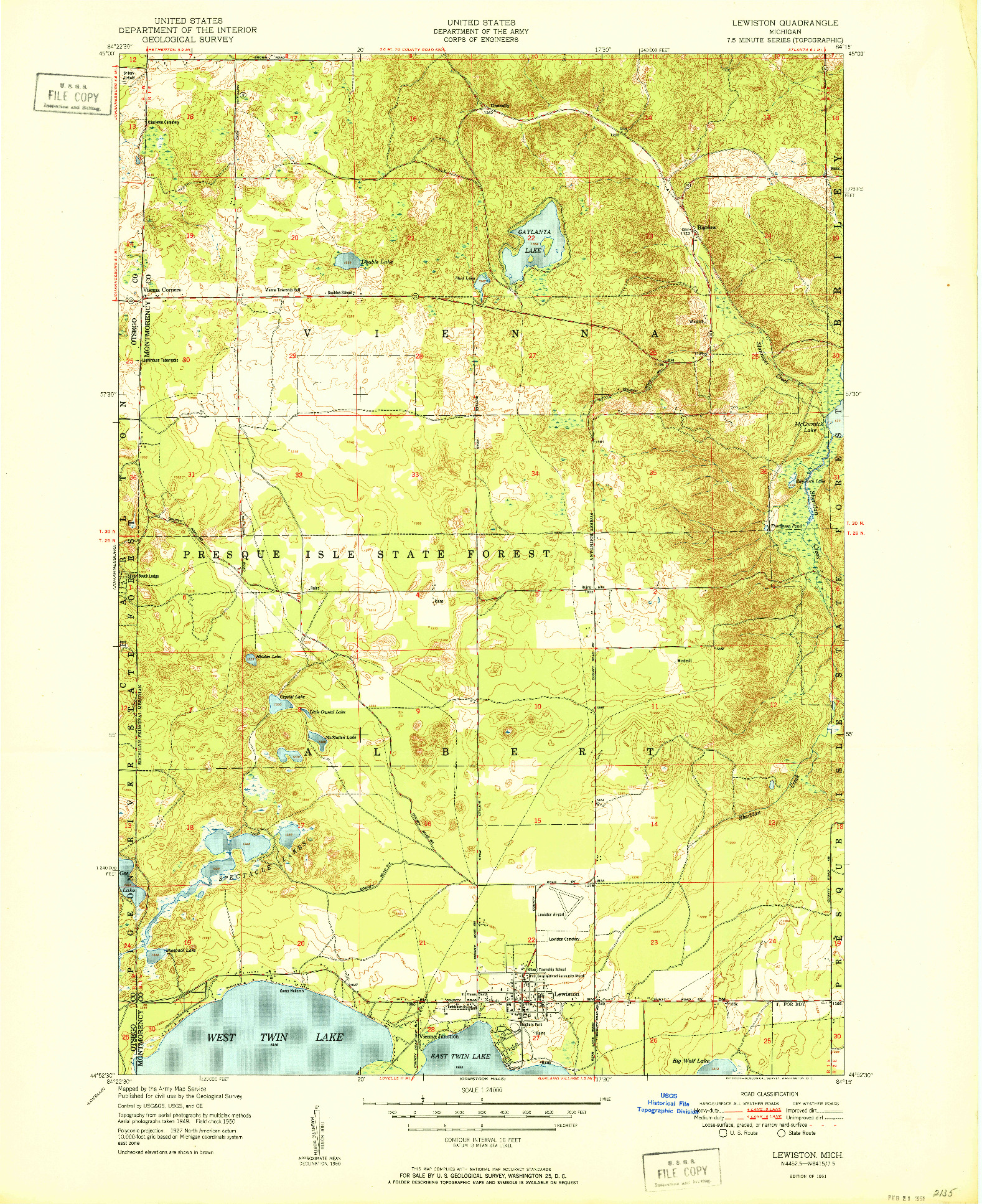 USGS 1:24000-SCALE QUADRANGLE FOR LEWISTON, MI 1951