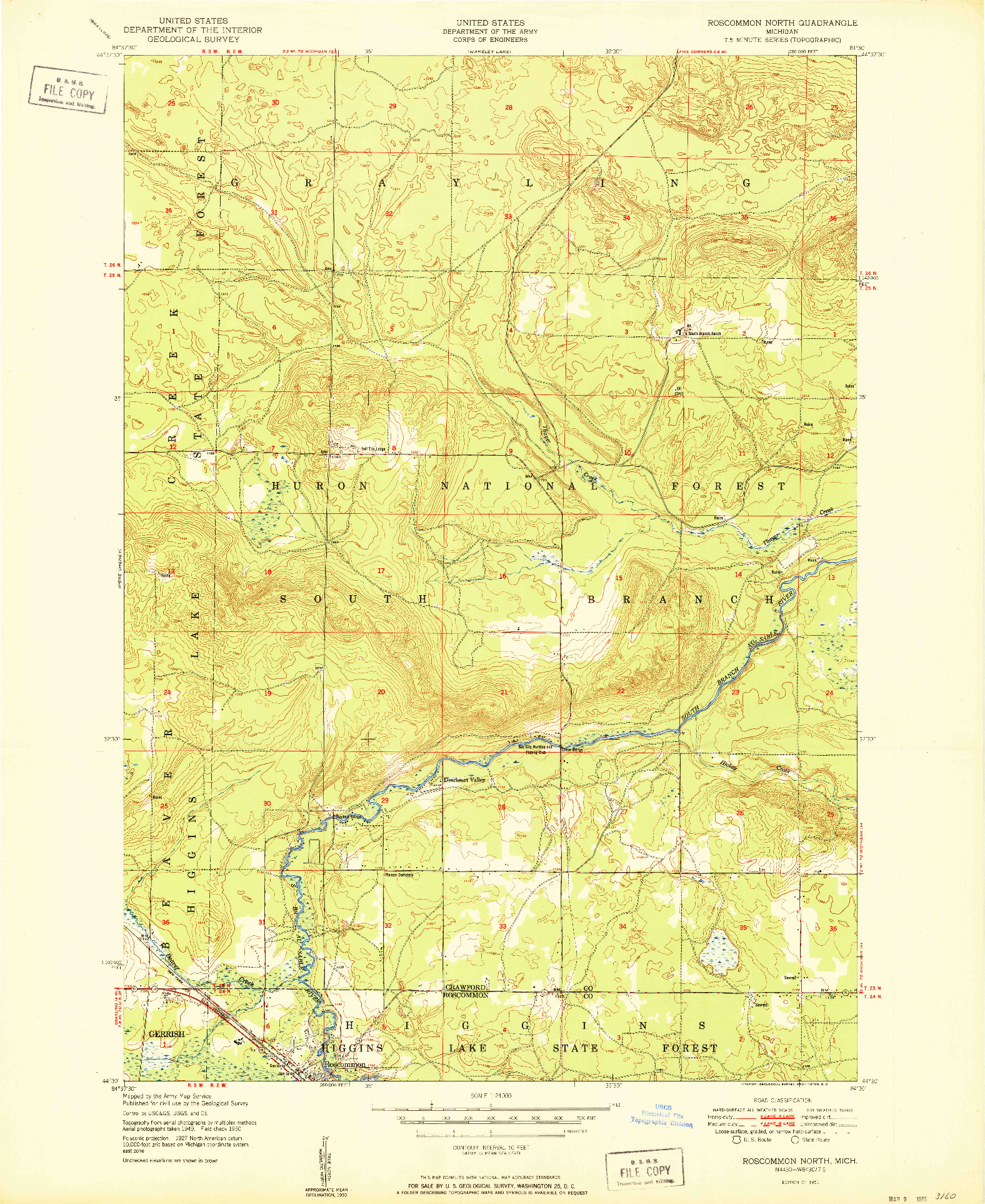 USGS 1:24000-SCALE QUADRANGLE FOR ROSCOMMON NORTH, MI 1951