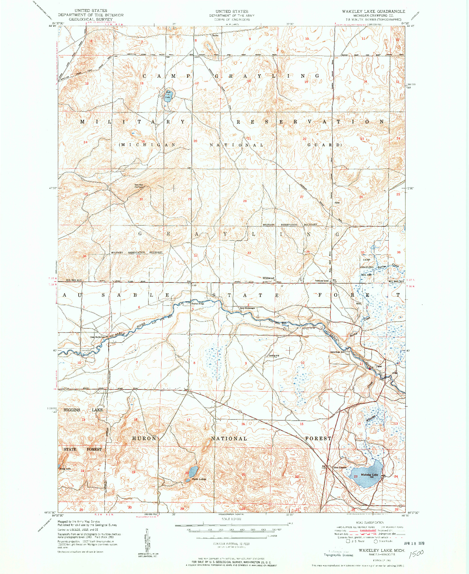 USGS 1:24000-SCALE QUADRANGLE FOR WAKELEY LAKE, MI 1951