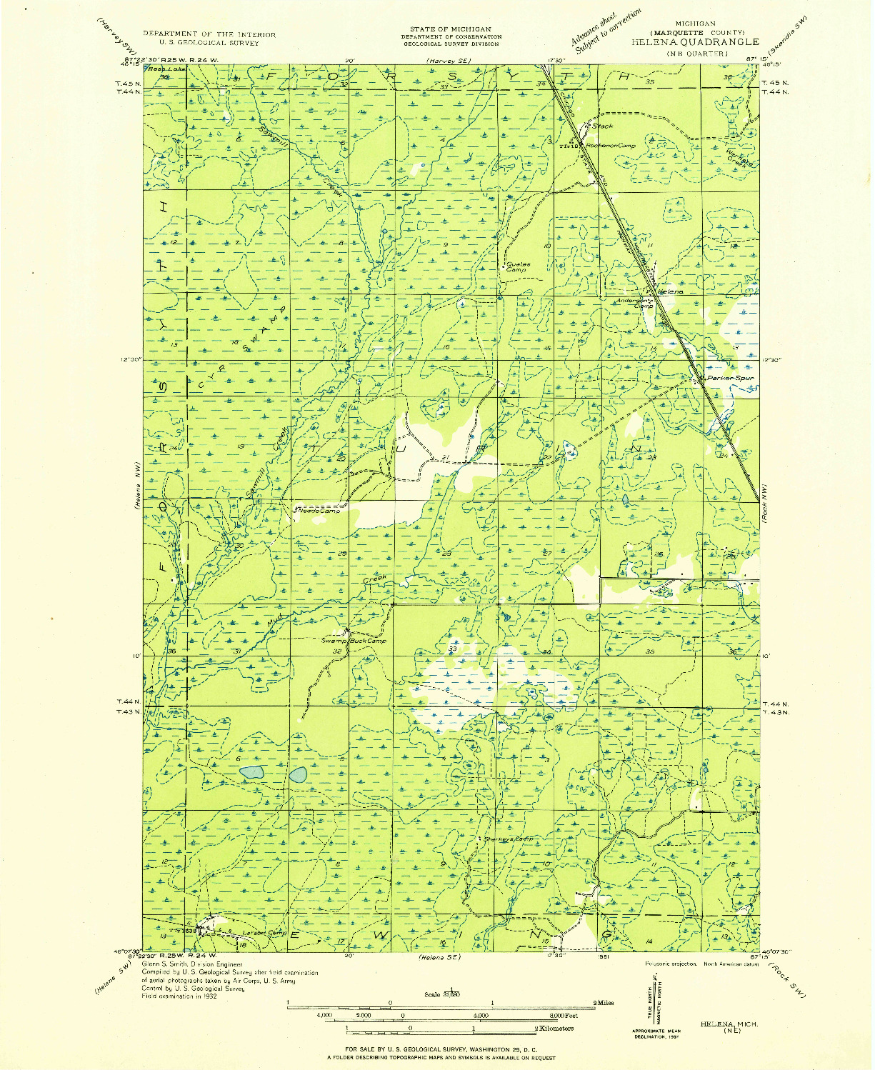 USGS 1:31680-SCALE QUADRANGLE FOR HELENA NE, MI 1951