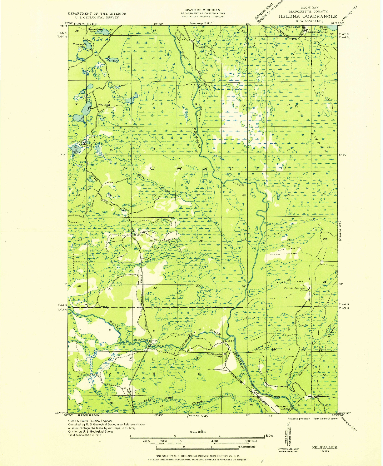 USGS 1:31680-SCALE QUADRANGLE FOR HELENA NW, MI 1951