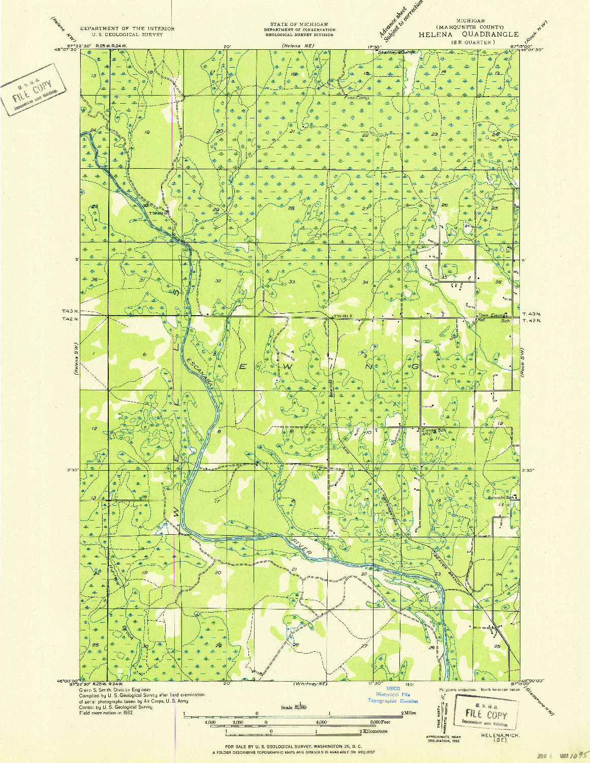 USGS 1:31680-SCALE QUADRANGLE FOR HELENA SE, MI 1951