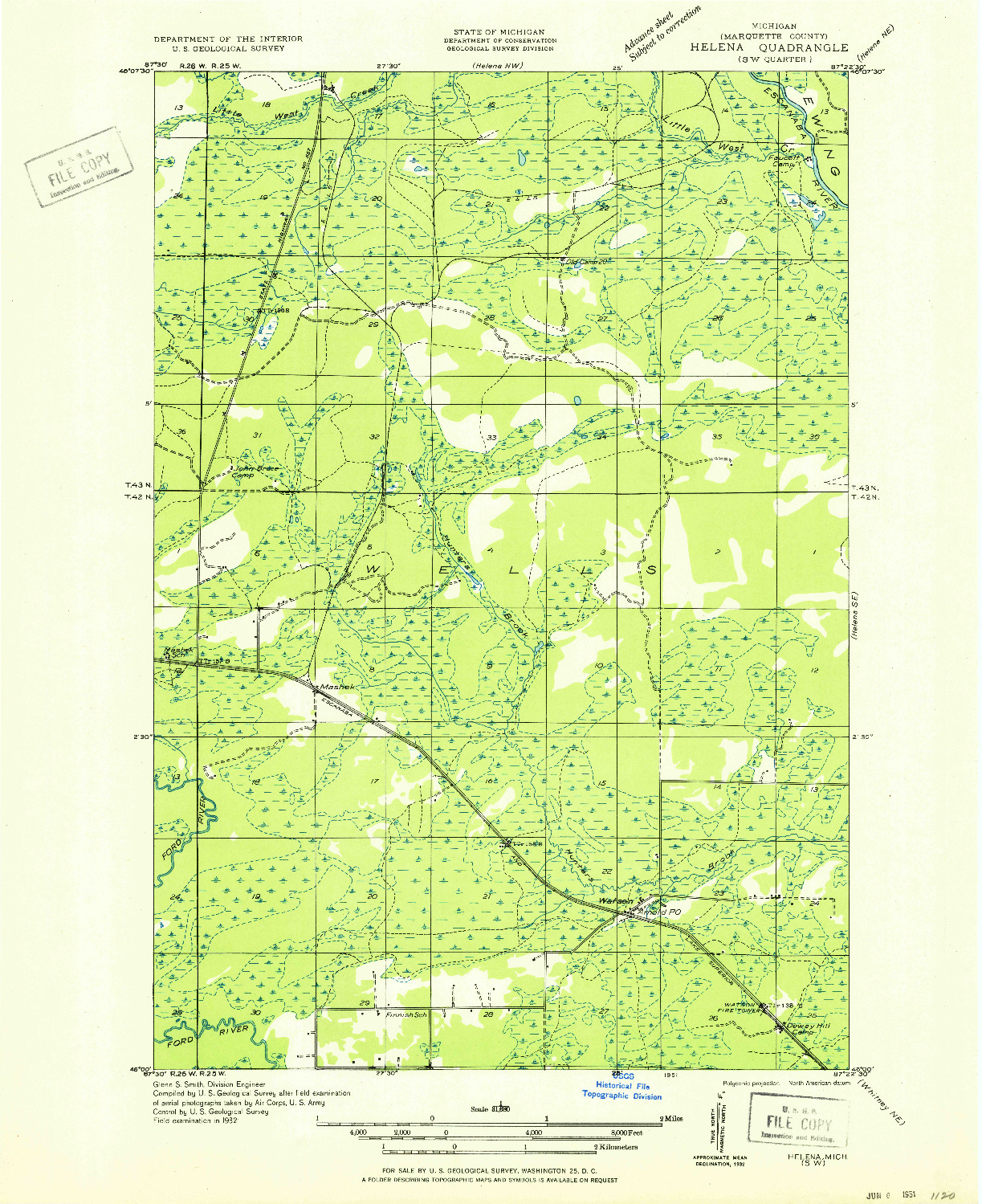 USGS 1:31680-SCALE QUADRANGLE FOR HELENA SW, MI 1951