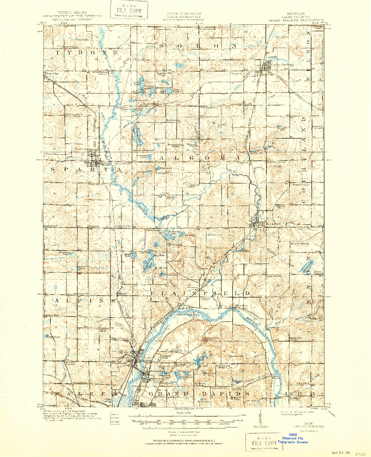USGS 1:62500-SCALE QUADRANGLE FOR CEDAR SPRINGS, MI 1918