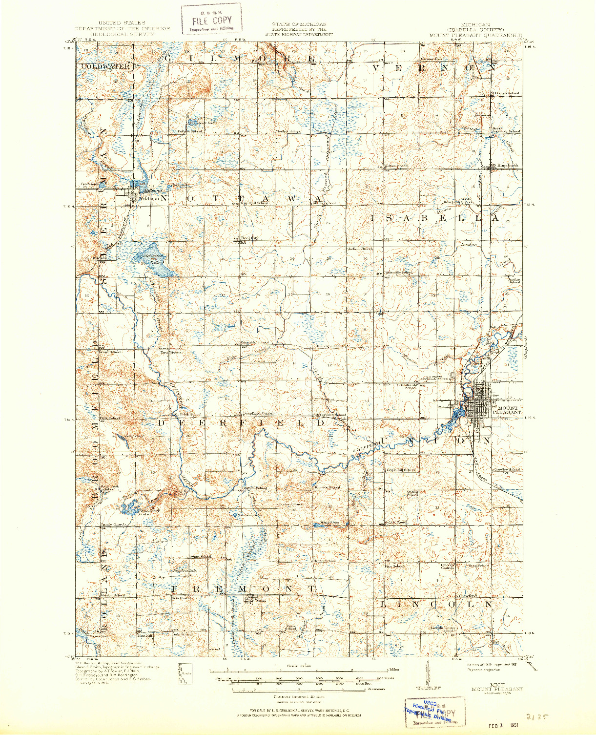 USGS 1:62500-SCALE QUADRANGLE FOR MOUNT PLEASANT, MI 1919