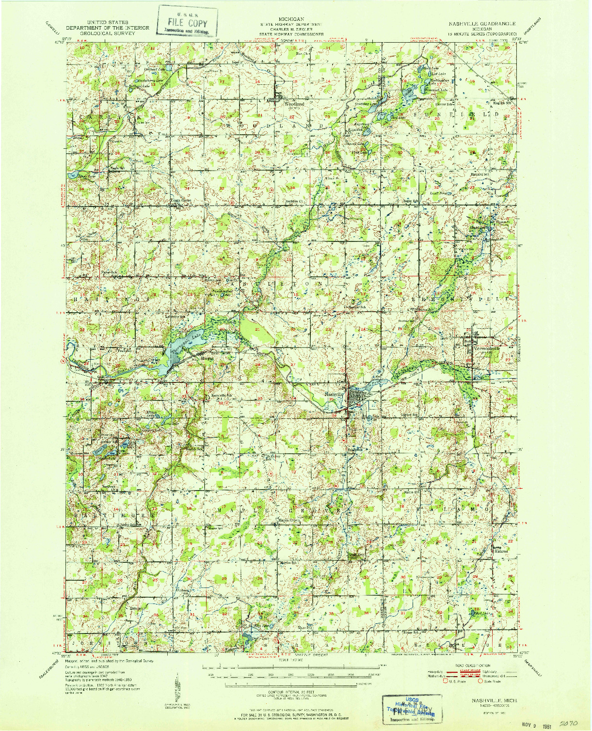USGS 1:62500-SCALE QUADRANGLE FOR NASHVILLE, MI 1951