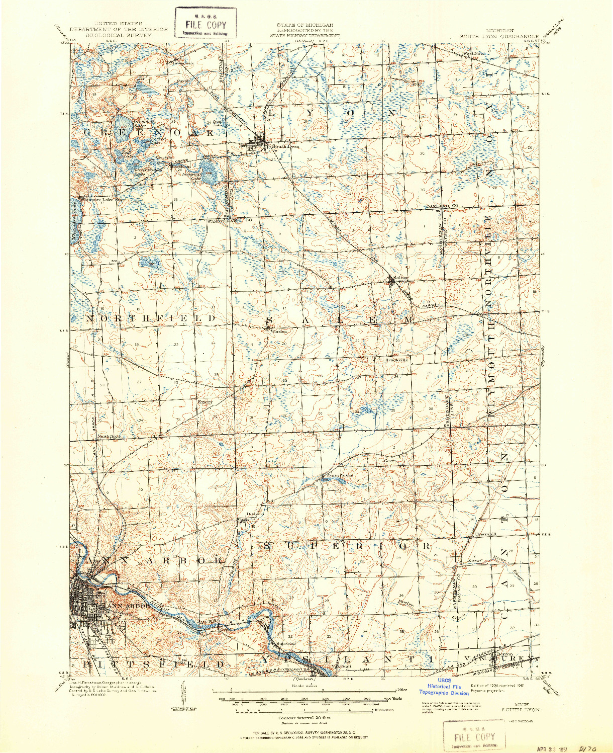 USGS 1:62500-SCALE QUADRANGLE FOR SOUTH LYON, MI 1906