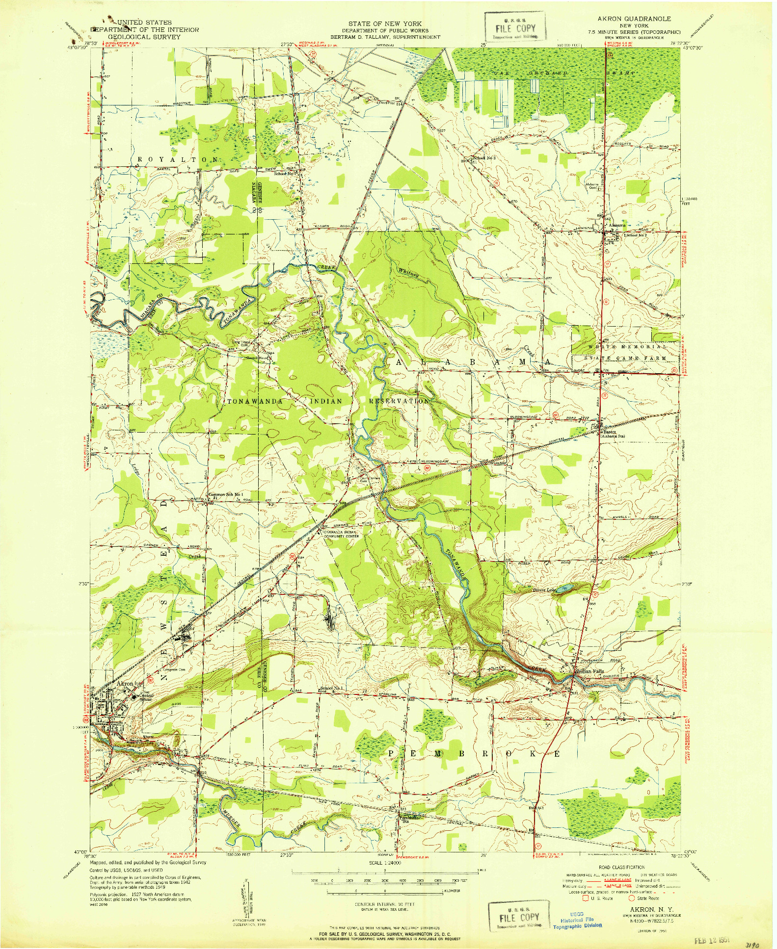 USGS 1:24000-SCALE QUADRANGLE FOR AKRON, NY 1951