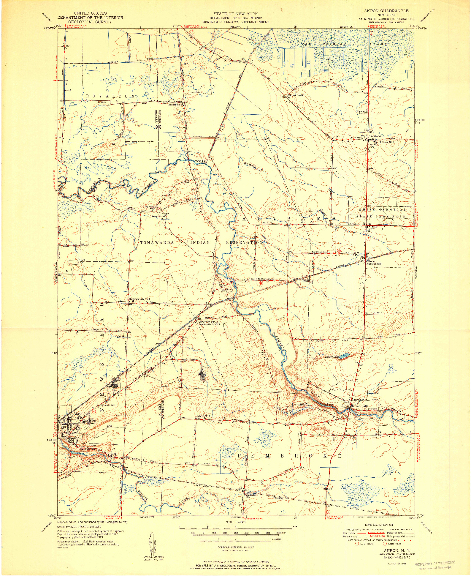 USGS 1:24000-SCALE QUADRANGLE FOR AKRON, NY 1951