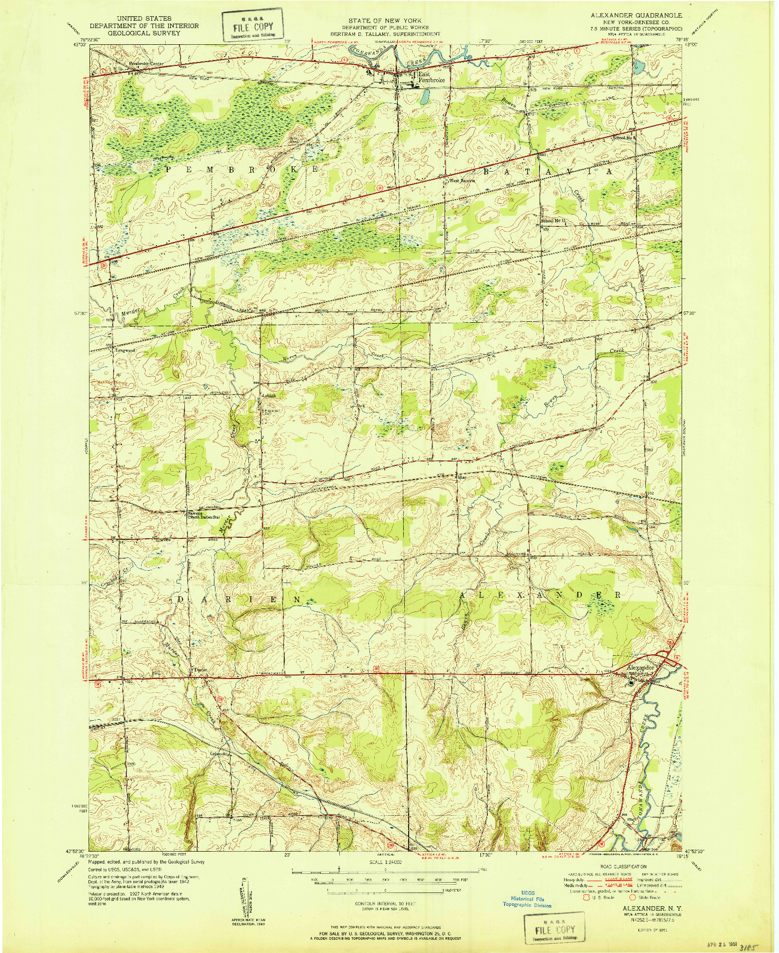USGS 1:24000-SCALE QUADRANGLE FOR ALEXANDER, NY 1951