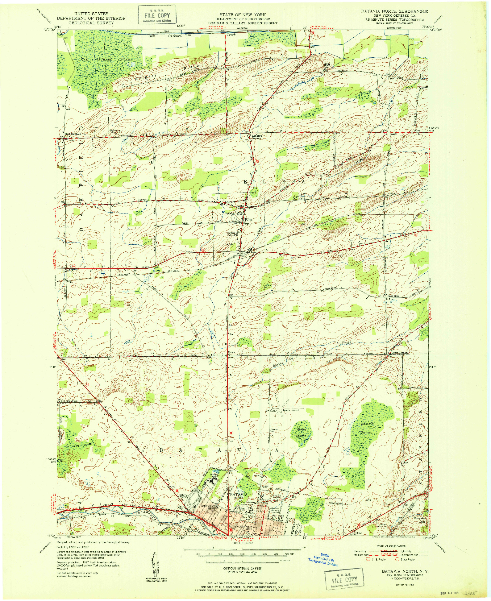 USGS 1:24000-SCALE QUADRANGLE FOR BATAVIA NORTH, NY 1951