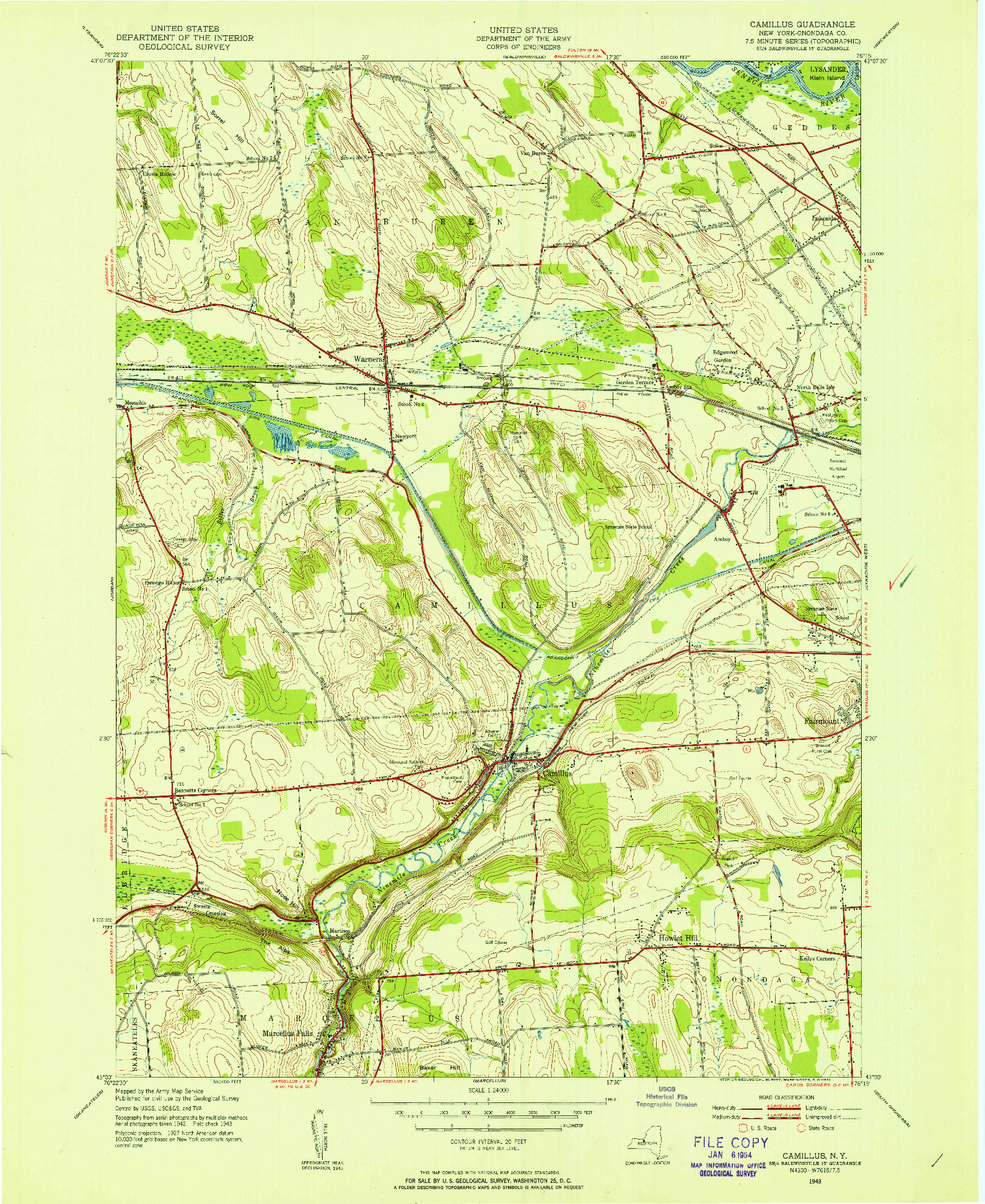 USGS 1:24000-SCALE QUADRANGLE FOR CAMILLUS, NY 1943