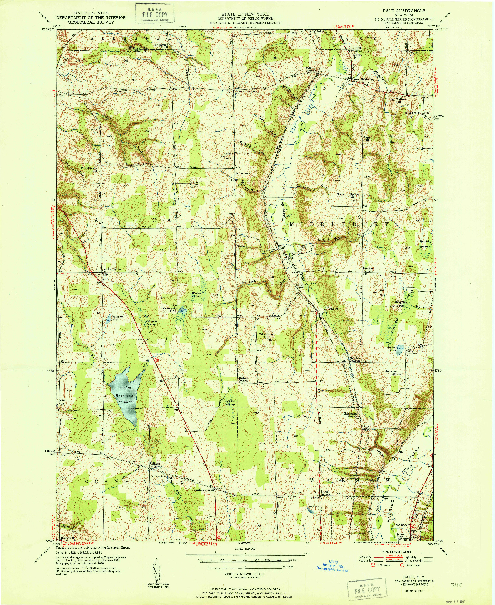 USGS 1:24000-SCALE QUADRANGLE FOR DALE, NY 1951