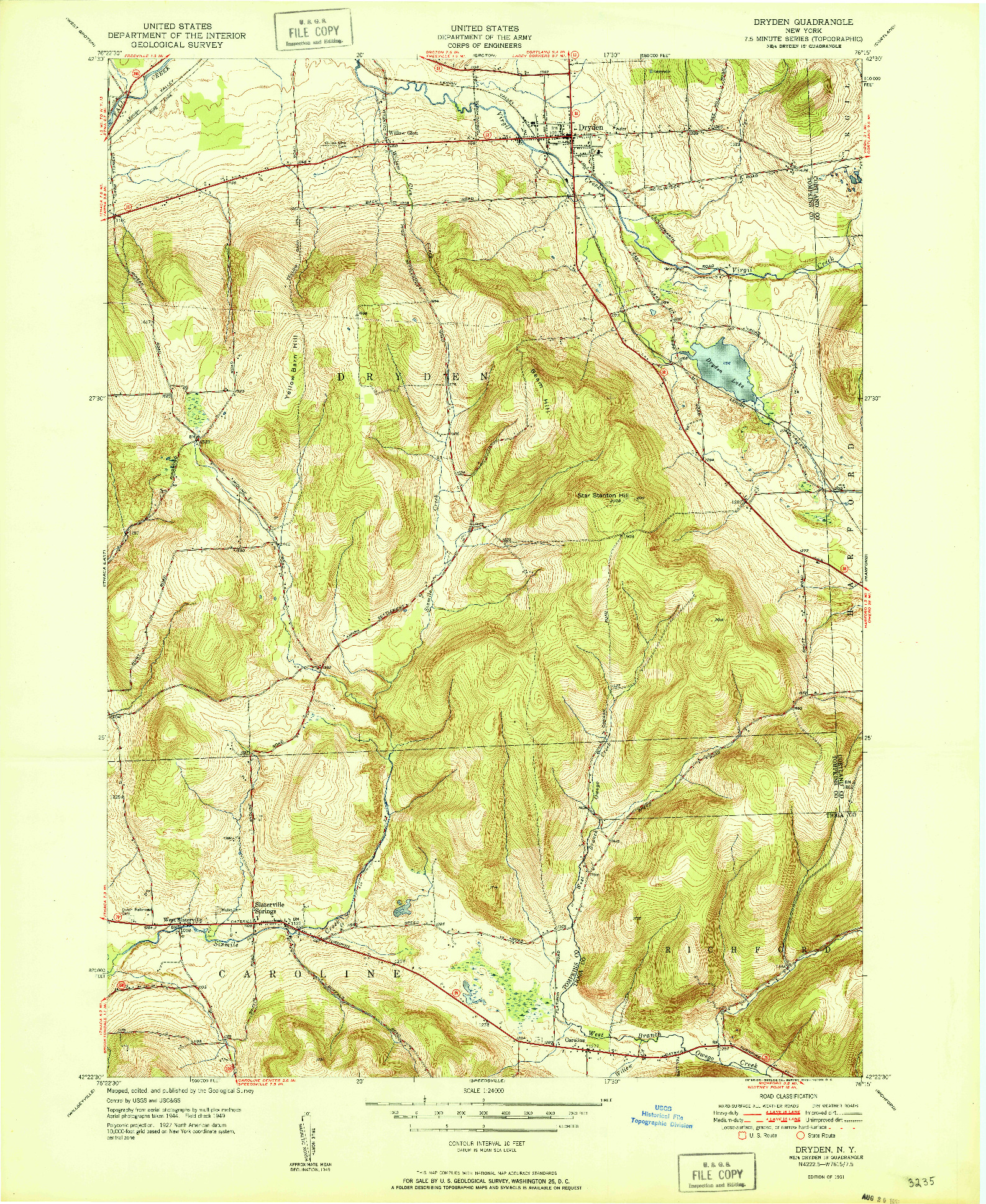 USGS 1:24000-SCALE QUADRANGLE FOR DRYDEN, NY 1951