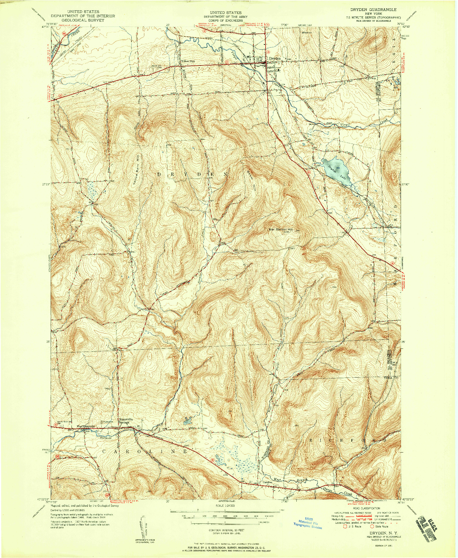 USGS 1:24000-SCALE QUADRANGLE FOR DRYDEN, NY 1951