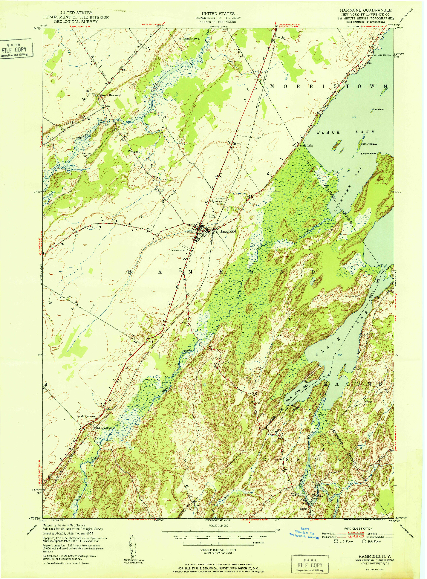 USGS 1:24000-SCALE QUADRANGLE FOR HAMMOND, NY 1951