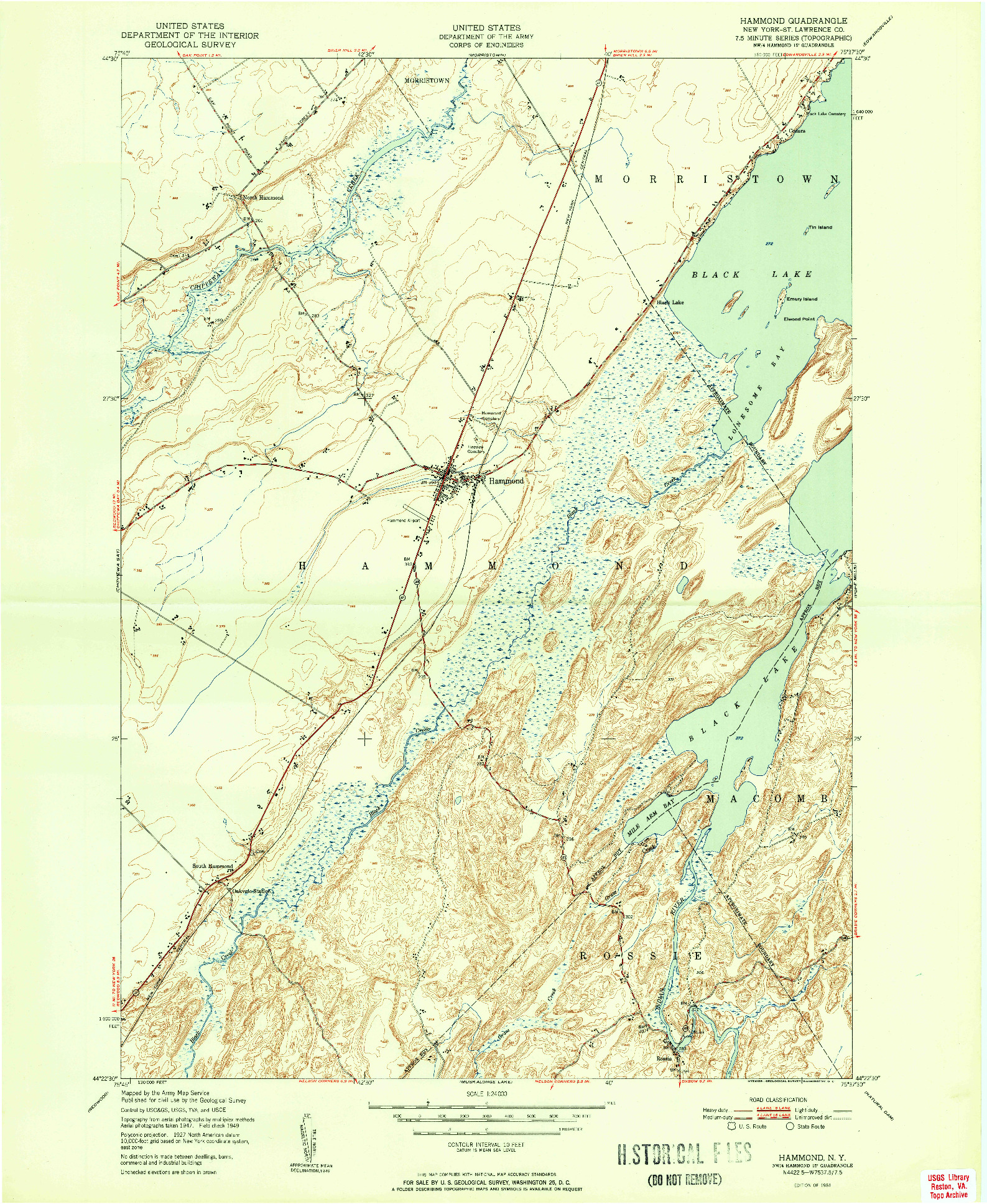 USGS 1:24000-SCALE QUADRANGLE FOR HAMMOND, NY 1951