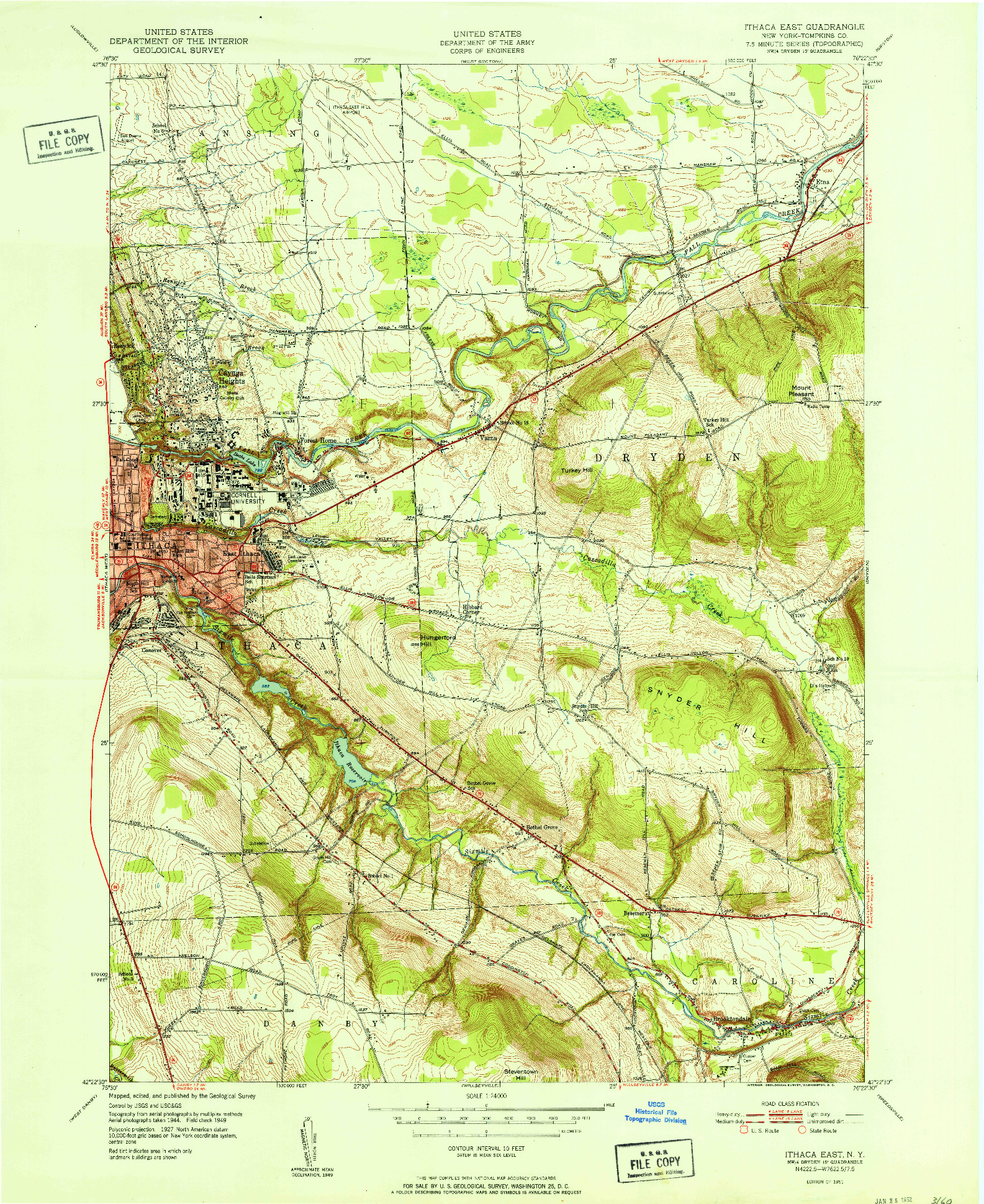 USGS 1:24000-SCALE QUADRANGLE FOR ITHACA EAST, NY 1951