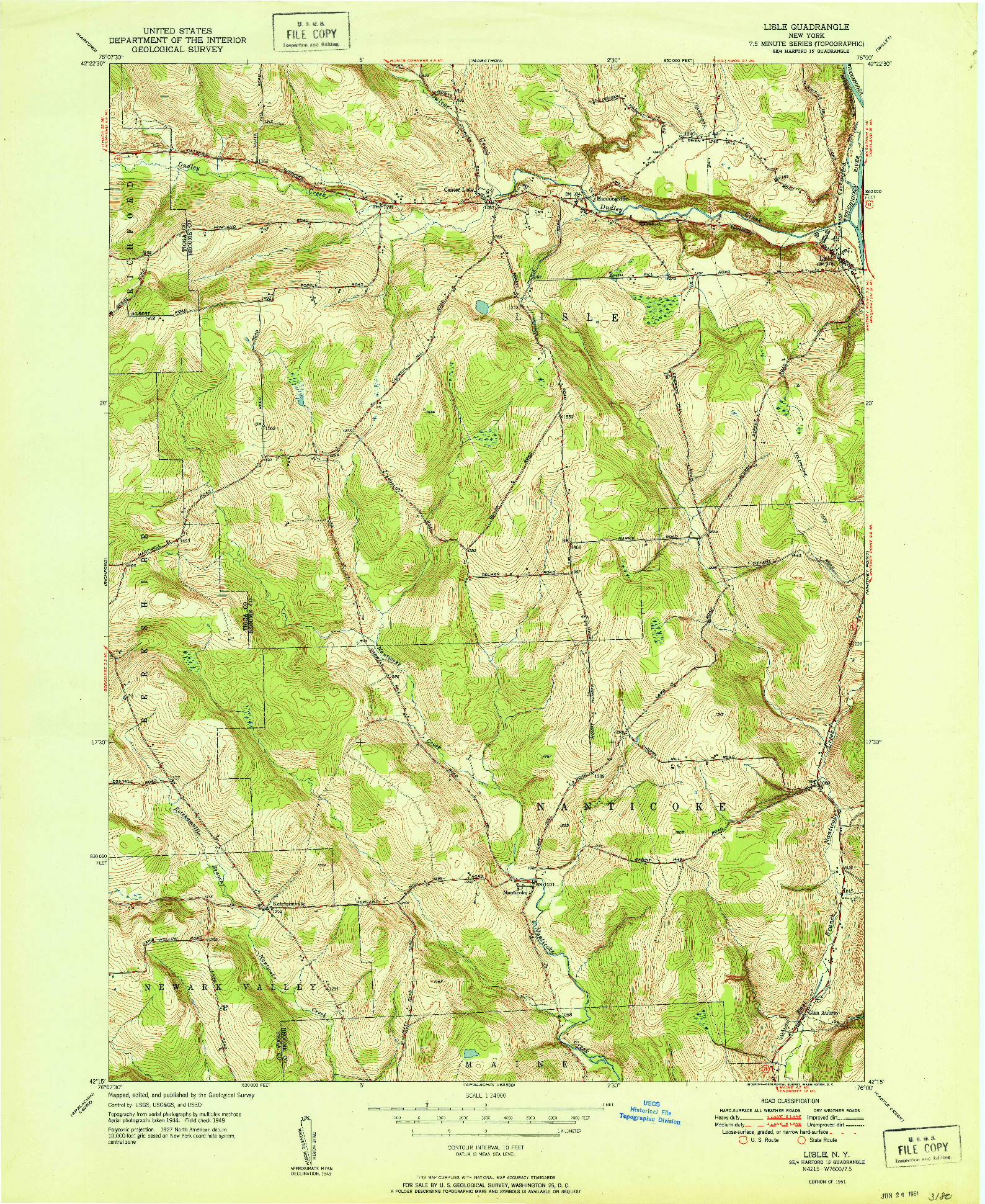 USGS 1:24000-SCALE QUADRANGLE FOR LISLE, NY 1951