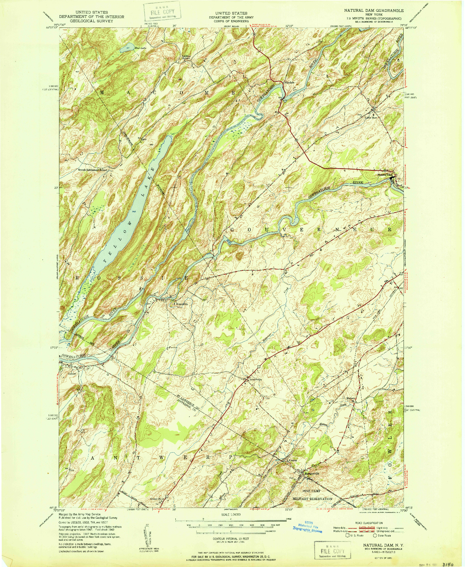 USGS 1:24000-SCALE QUADRANGLE FOR NATURAL DAM, NY 1951