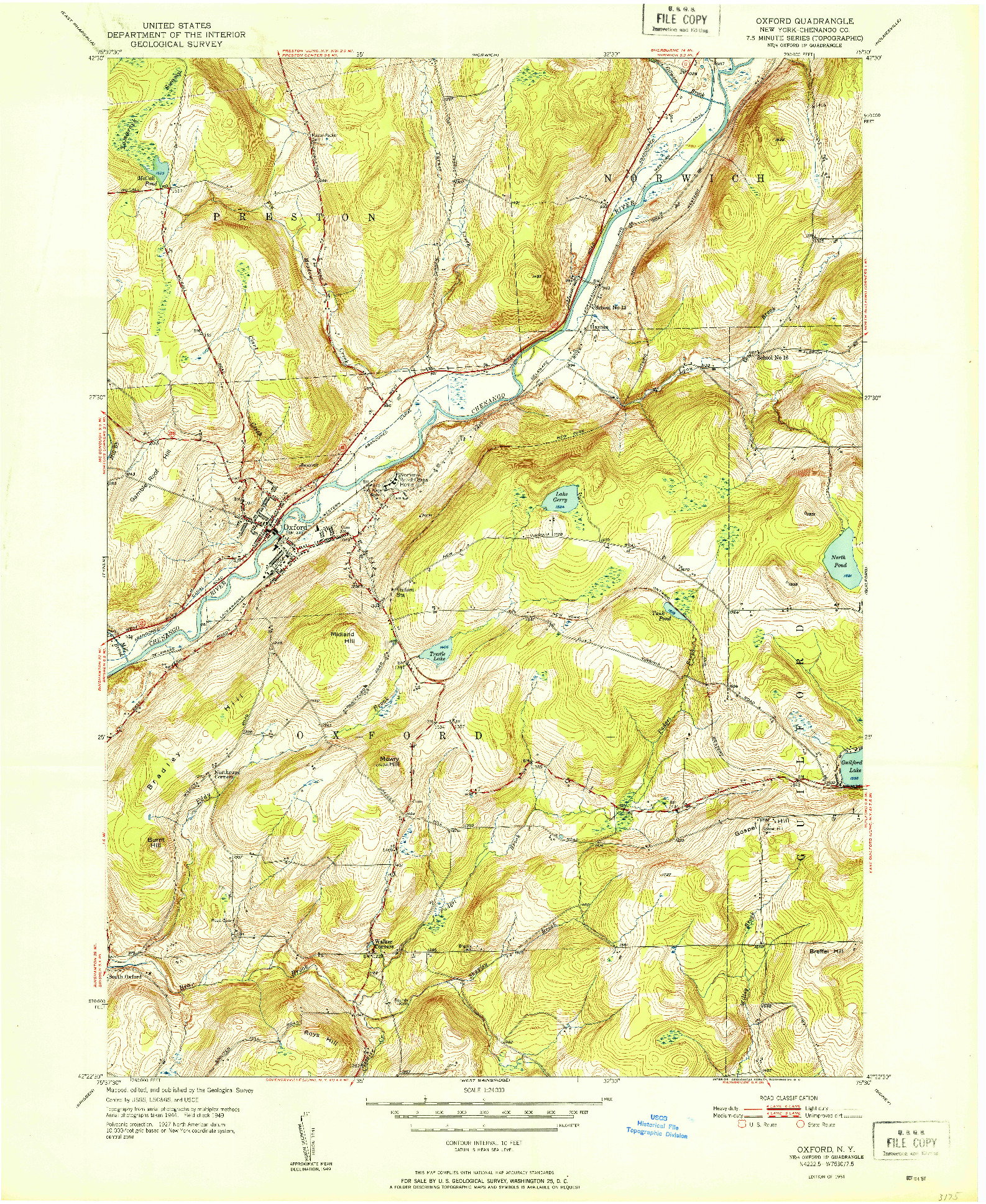 USGS 1:24000-SCALE QUADRANGLE FOR OXFORD, NY 1951