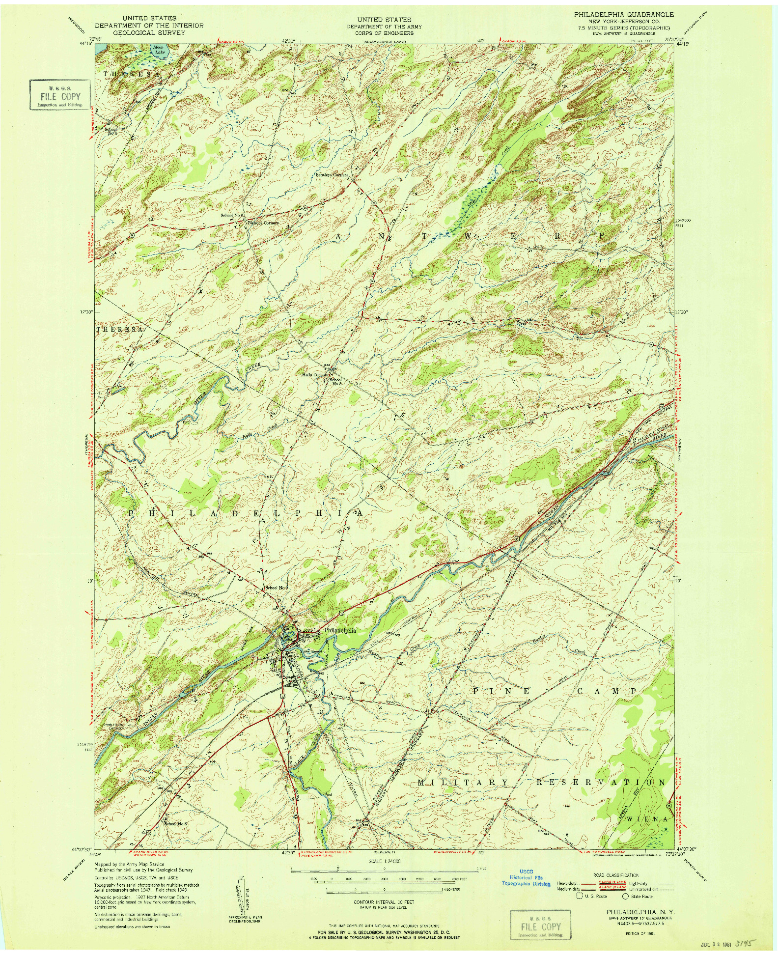 USGS 1:24000-SCALE QUADRANGLE FOR PHILADELPHIA, NY 1951