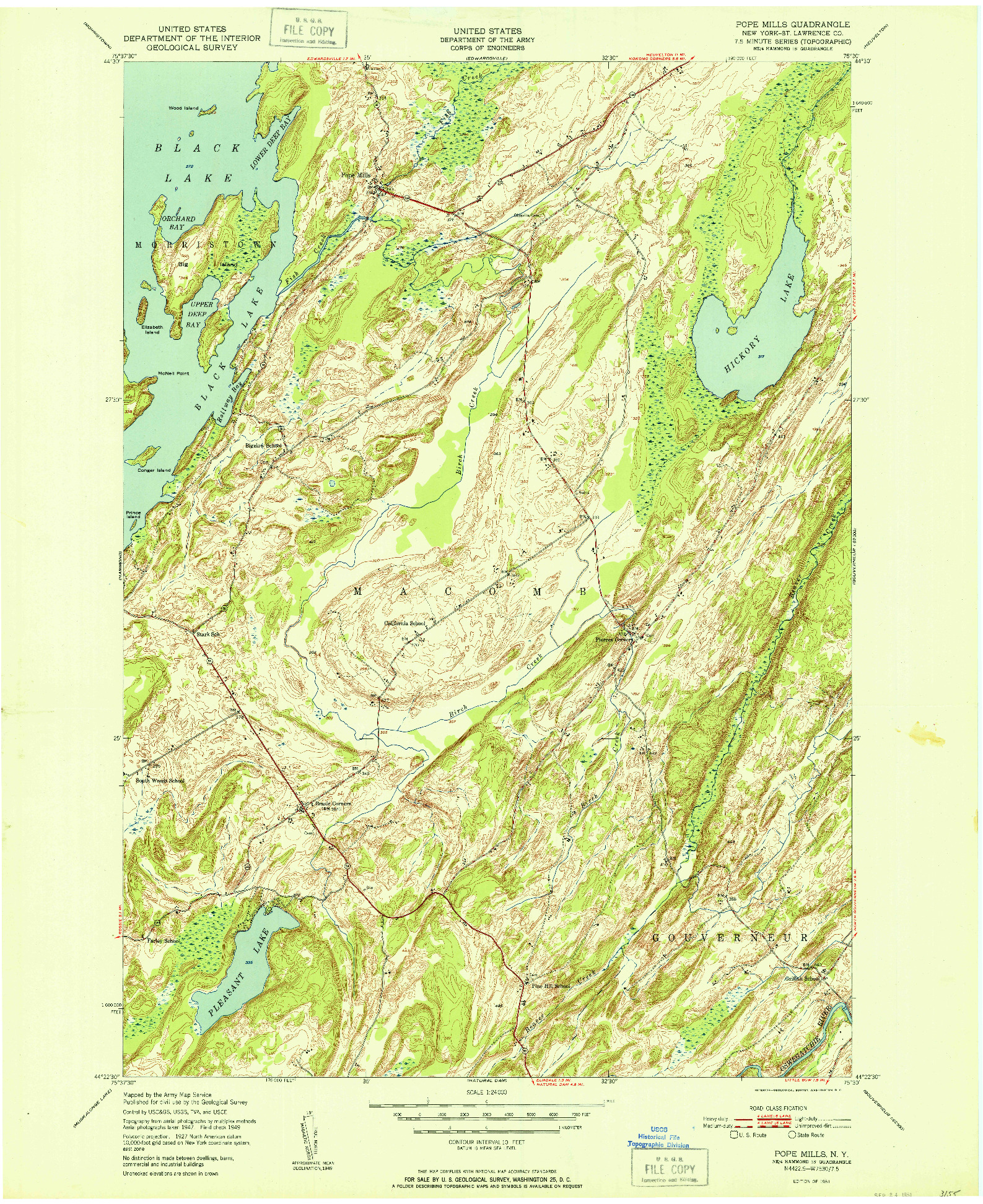 USGS 1:24000-SCALE QUADRANGLE FOR POPE MILLS, NY 1951