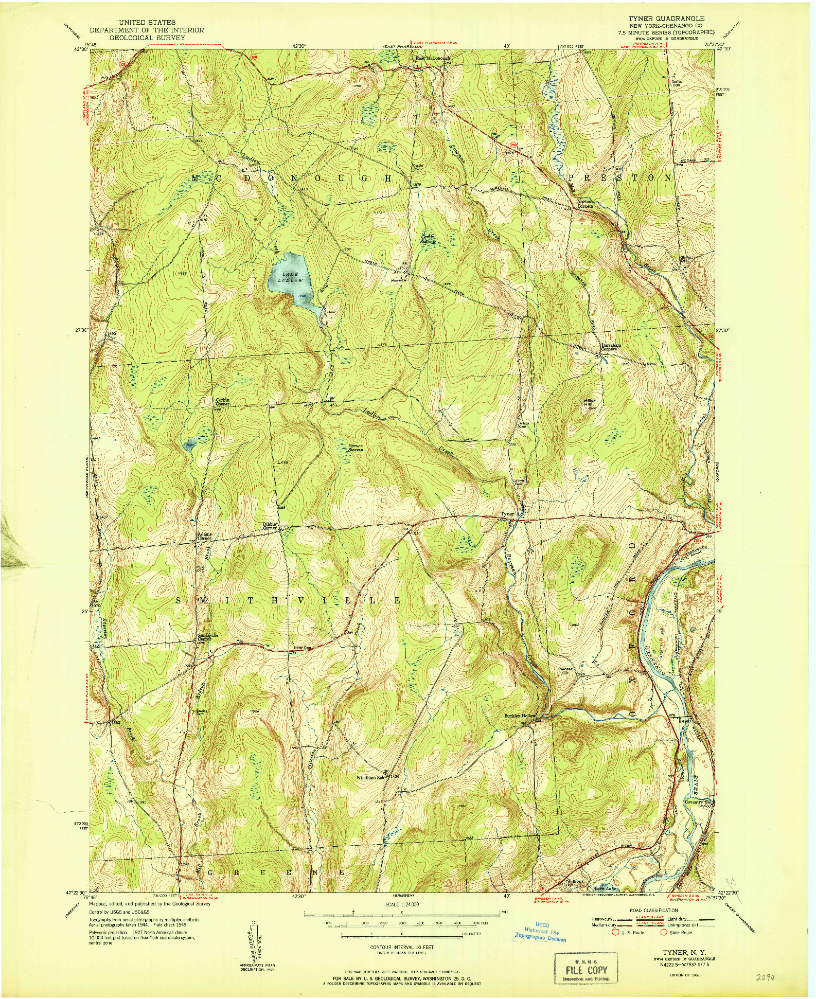 USGS 1:24000-SCALE QUADRANGLE FOR TYNER, NY 1951