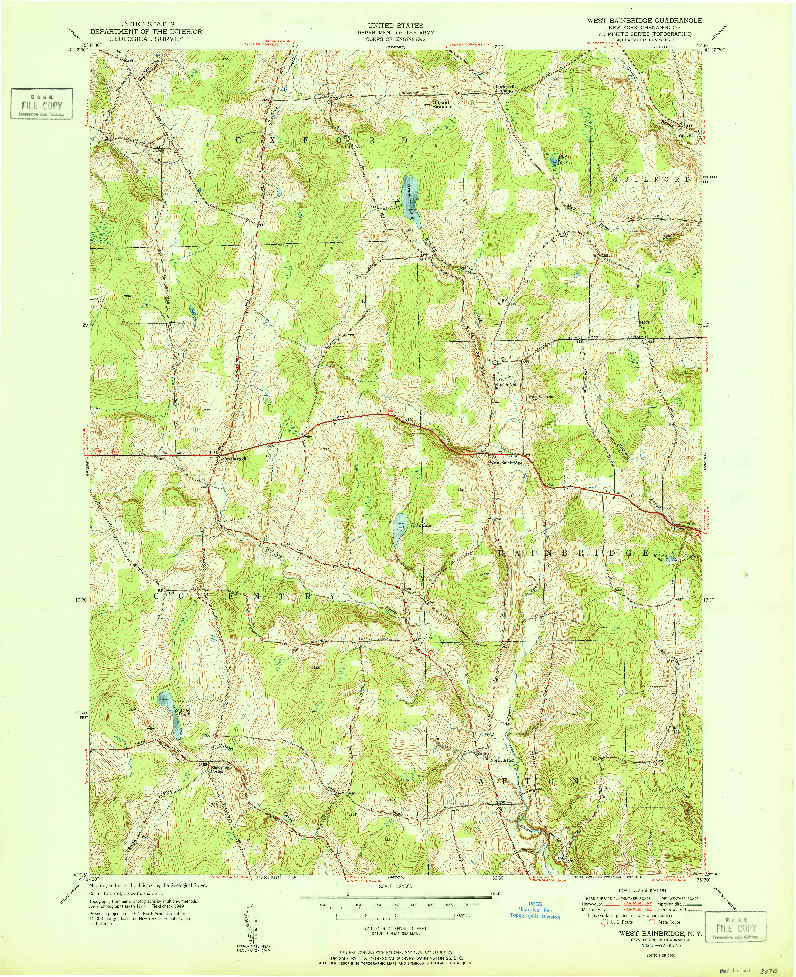 USGS 1:24000-SCALE QUADRANGLE FOR WEST BAINBRIDGE, NY 1951