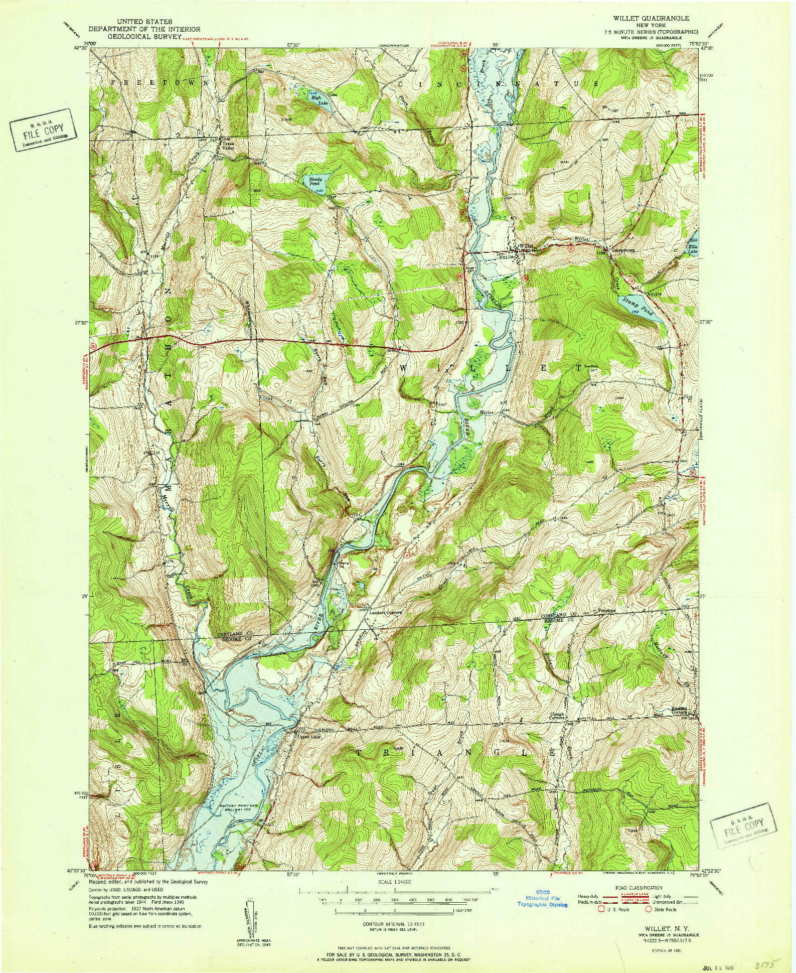 USGS 1:24000-SCALE QUADRANGLE FOR WILLET, NY 1951
