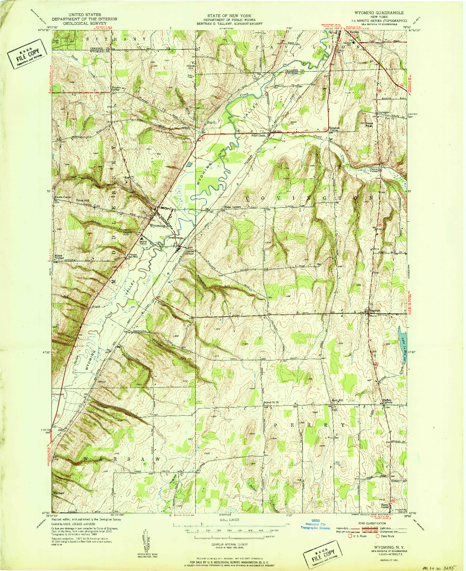 USGS 1:24000-SCALE QUADRANGLE FOR WYOMING, NY 1951