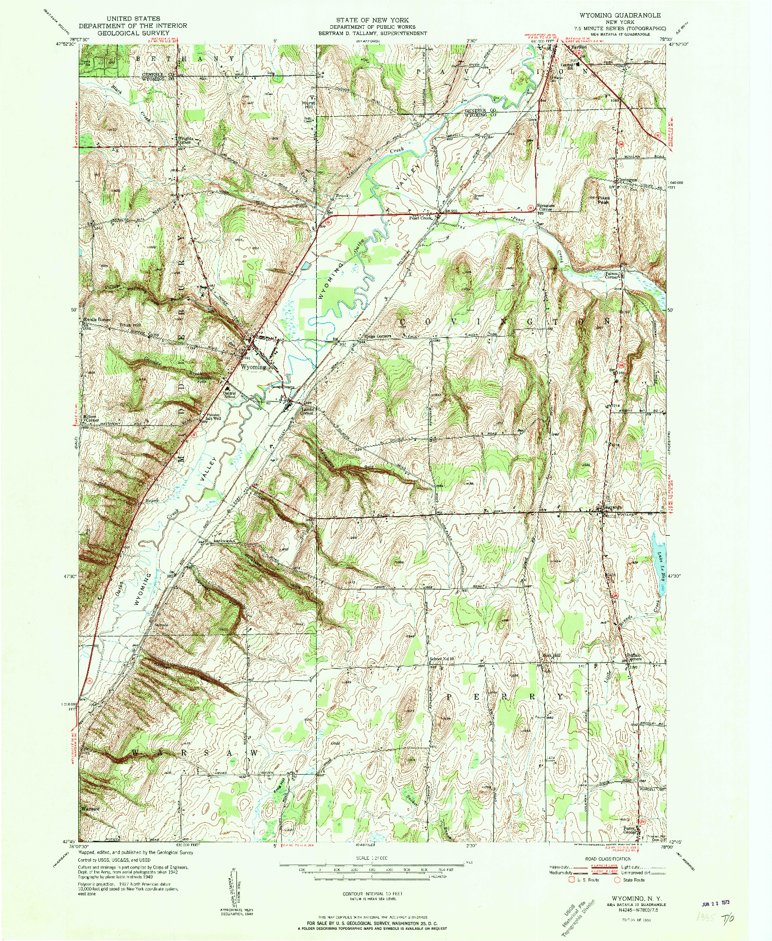 USGS 1:24000-SCALE QUADRANGLE FOR WYOMING, NY 1951