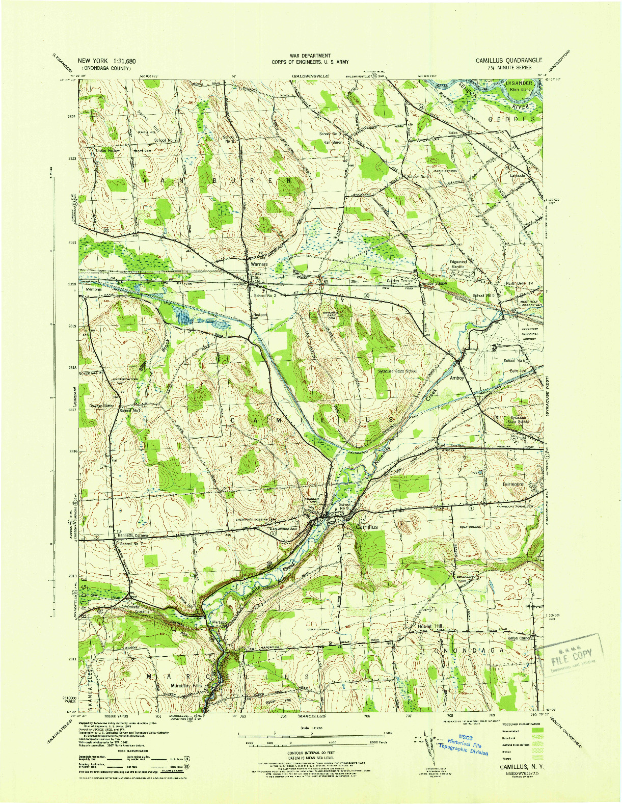 USGS 1:31680-SCALE QUADRANGLE FOR CAMILLUS, NY 1943