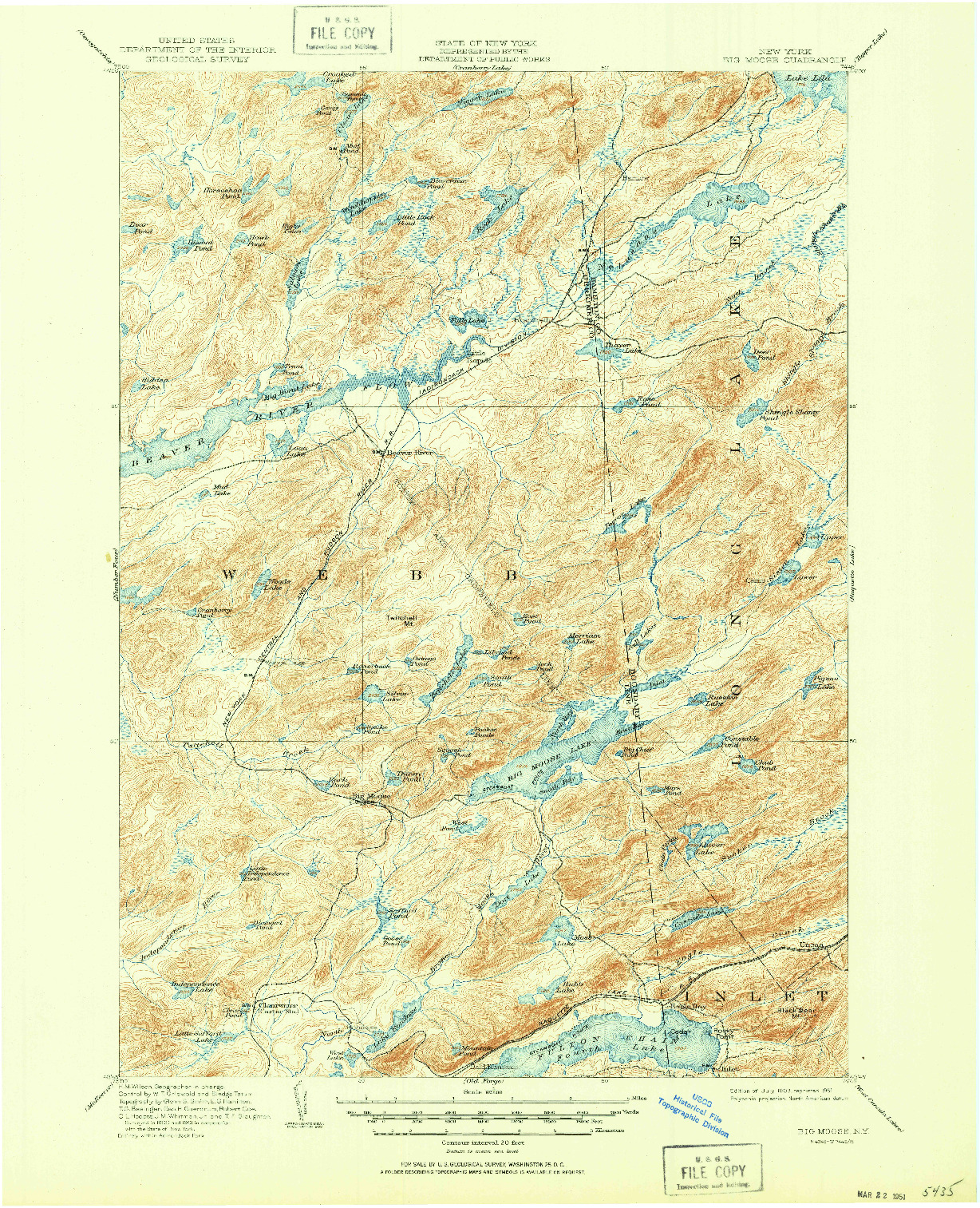 USGS 1:62500-SCALE QUADRANGLE FOR BIG MOOSE, NY 1903