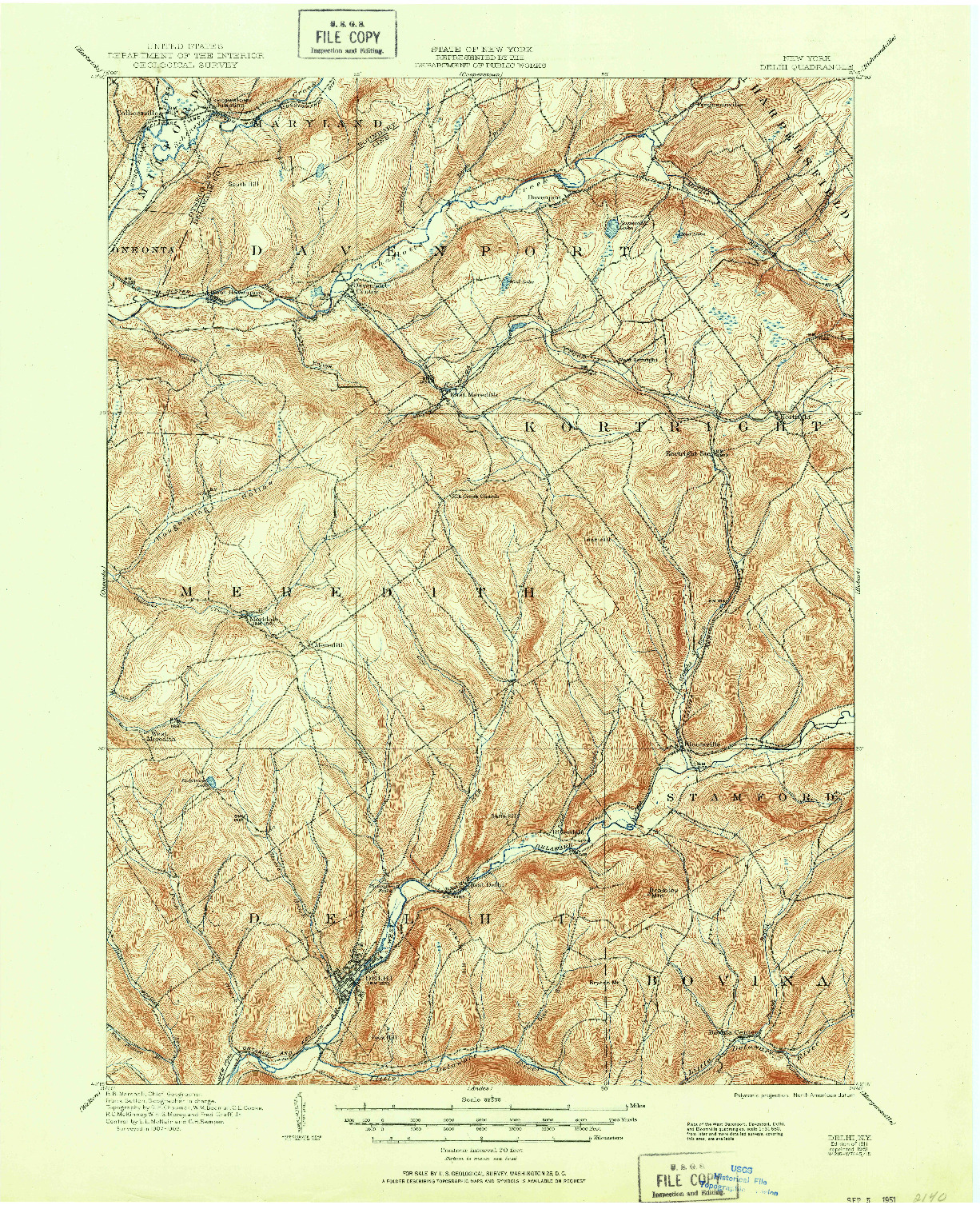 USGS 1:62500-SCALE QUADRANGLE FOR DELHI, NY 1911