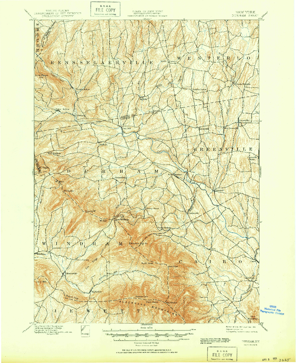 USGS 1:62500-SCALE QUADRANGLE FOR DURHAM, NY 1894