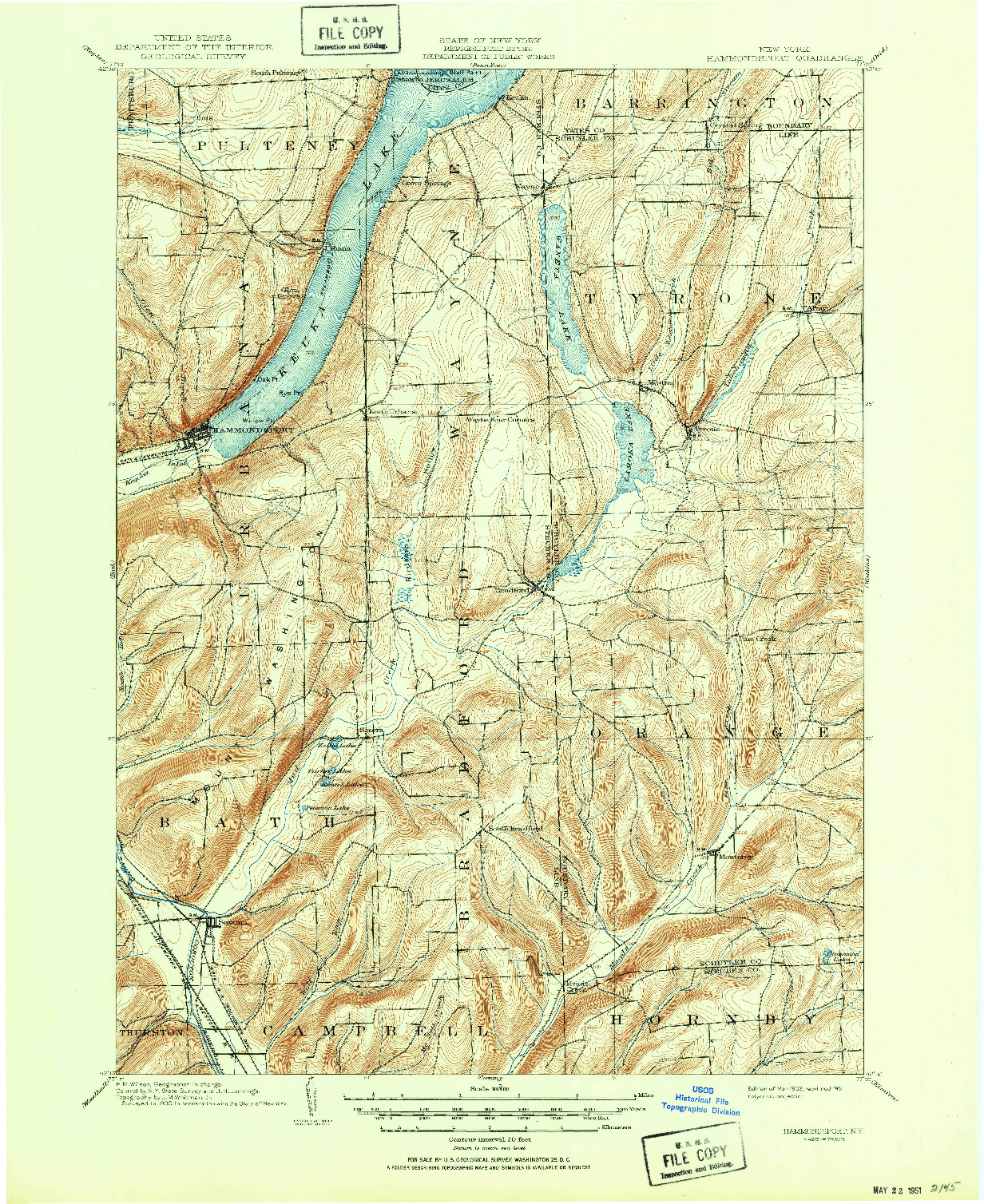 USGS 1:62500-SCALE QUADRANGLE FOR HAMMONDSPORT, NY 1903