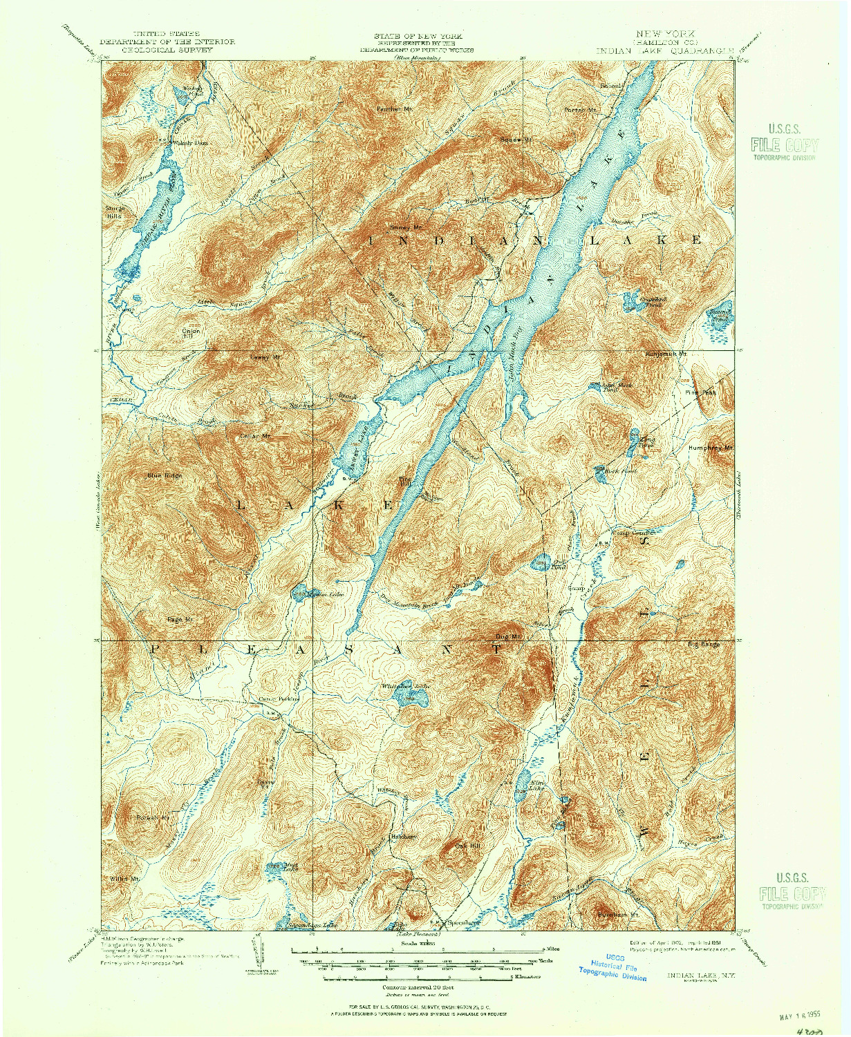 USGS 1:62500-SCALE QUADRANGLE FOR INDIAN LAKE, NY 1902