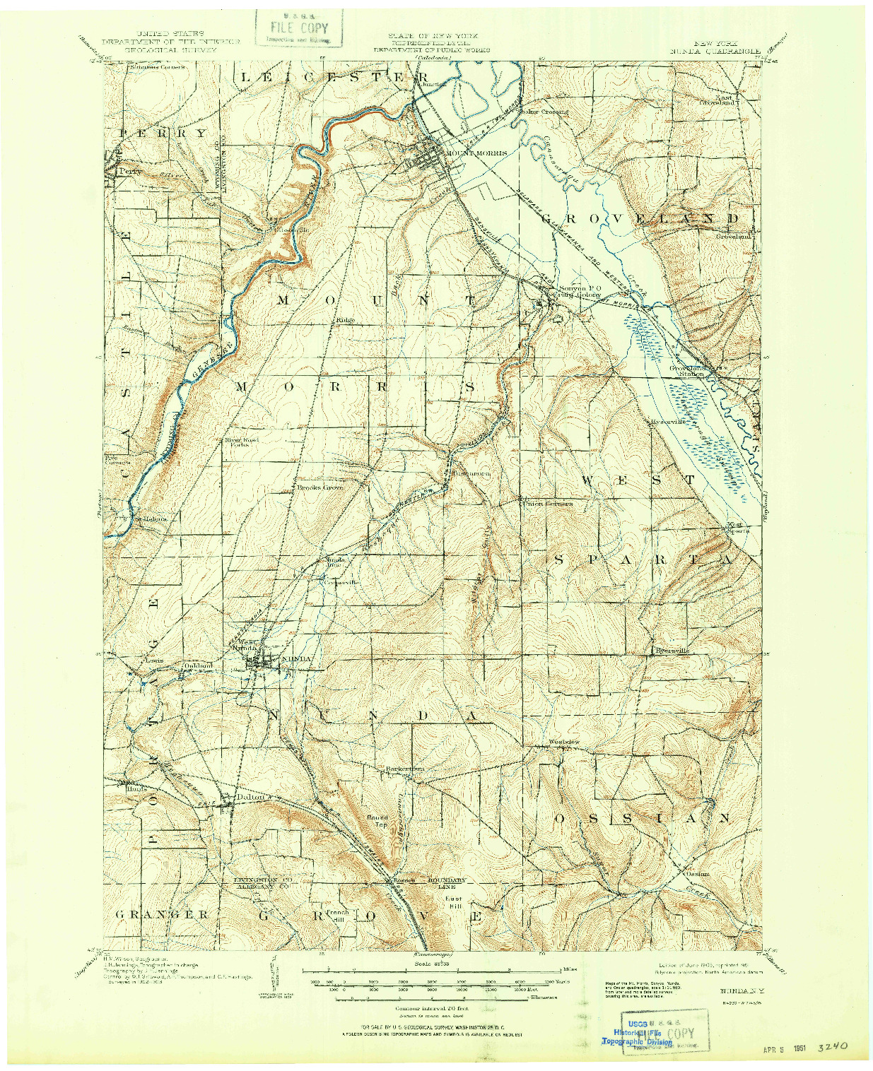 USGS 1:62500-SCALE QUADRANGLE FOR NUNDA, NY 1905