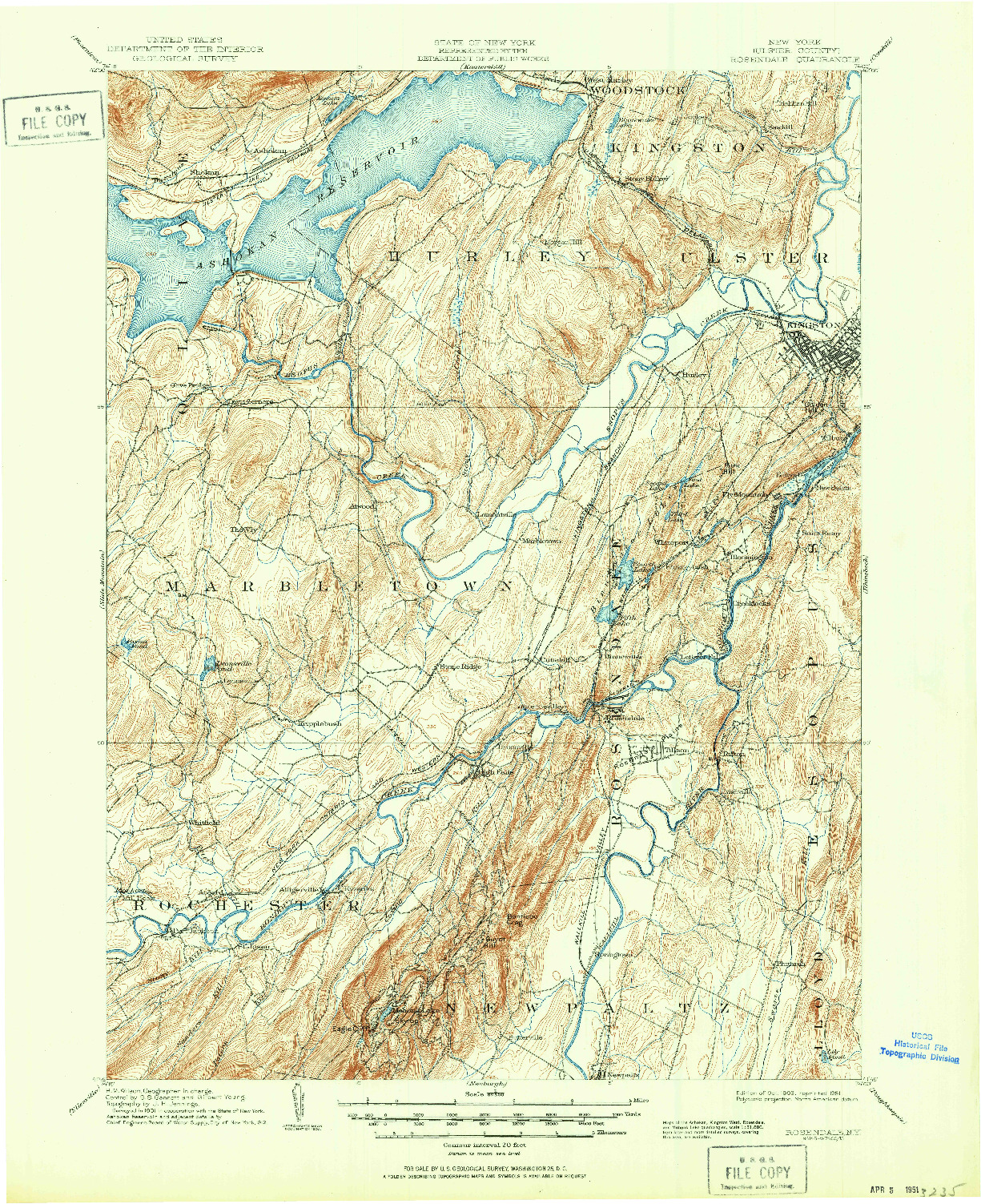 USGS 1:62500-SCALE QUADRANGLE FOR ROSENDALE, NY 1903