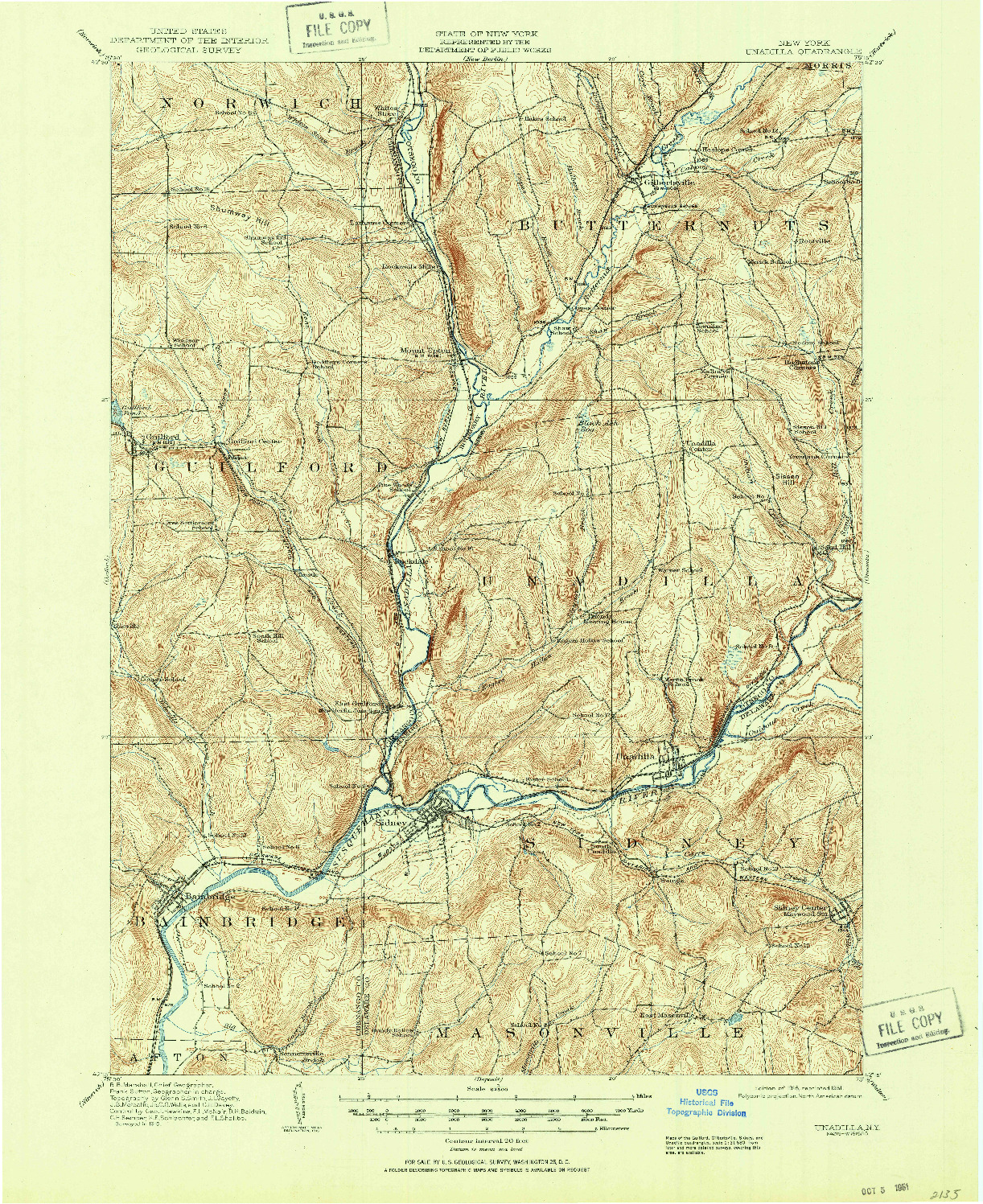 USGS 1:62500-SCALE QUADRANGLE FOR UNADILLA, NY 1918