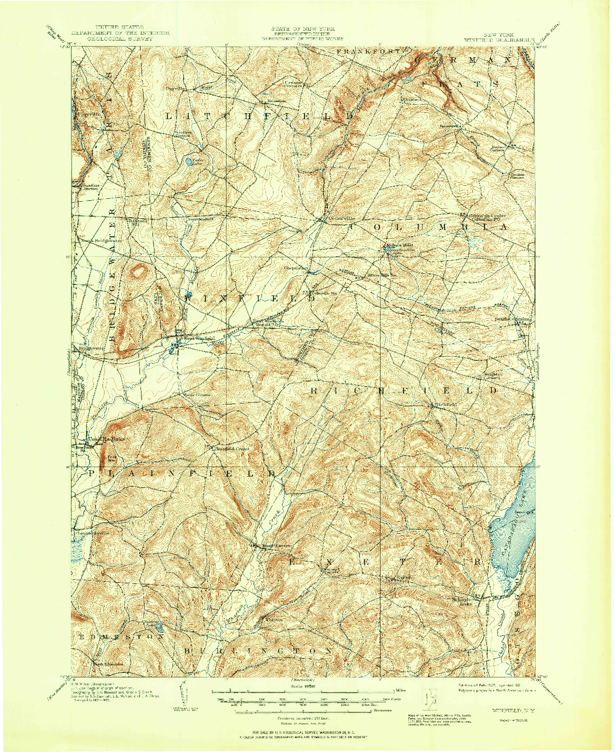USGS 1:62500-SCALE QUADRANGLE FOR WINFIELD, NY 1907