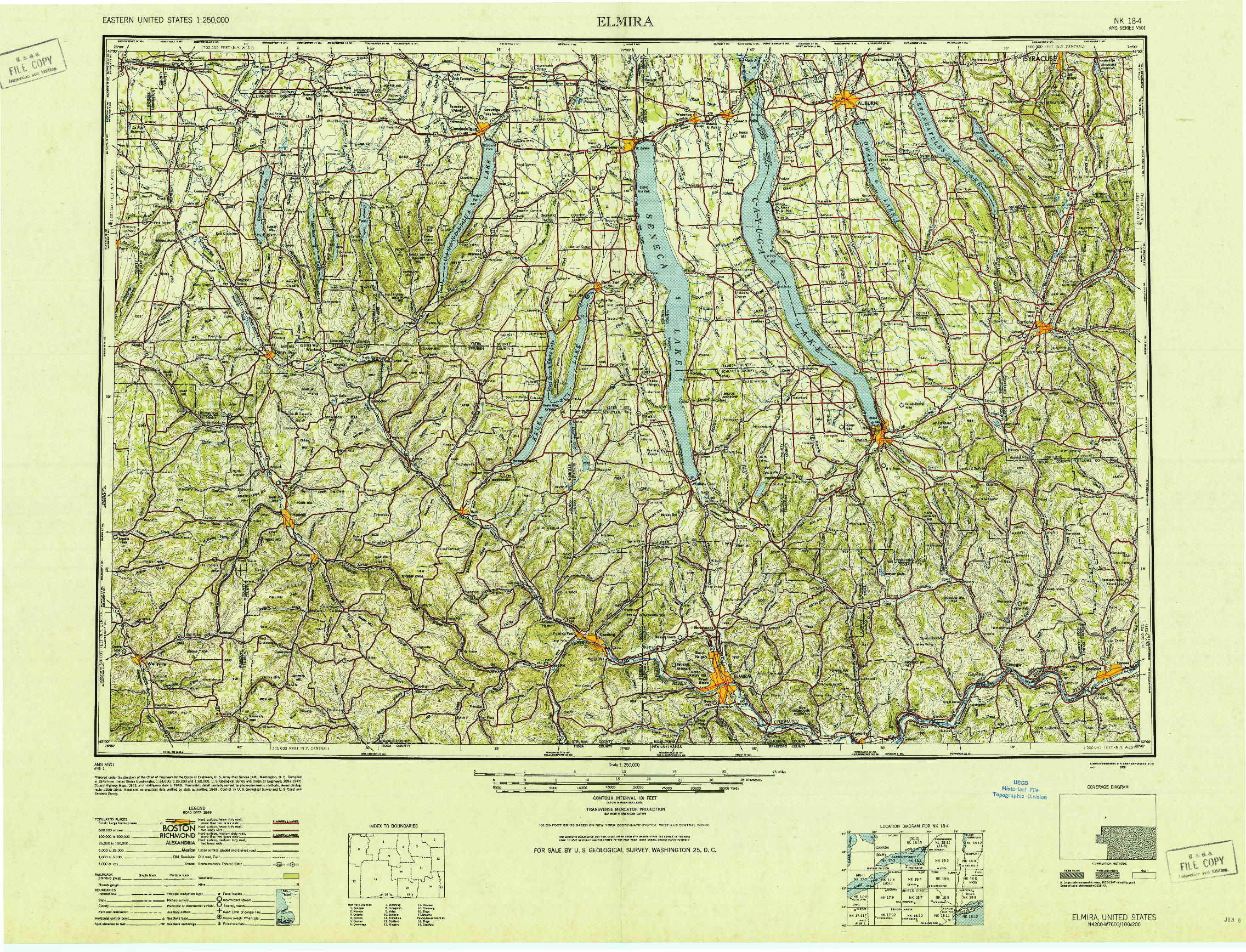 USGS 1:250000-SCALE QUADRANGLE FOR ELMIRA, NY 1950