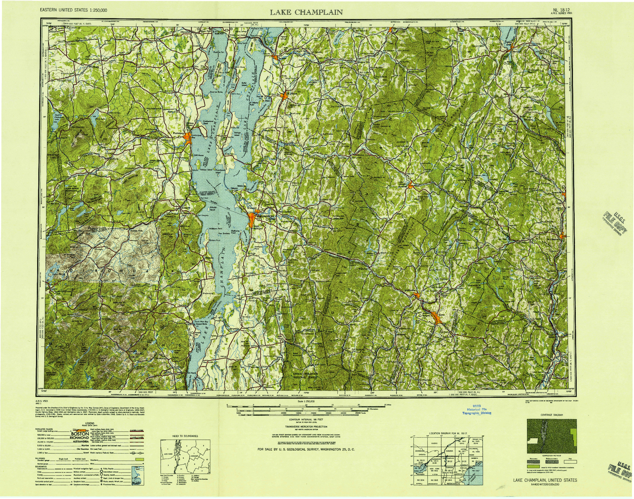 USGS 1:250000-SCALE QUADRANGLE FOR LAKE CHAMPLAIN, NY 1950