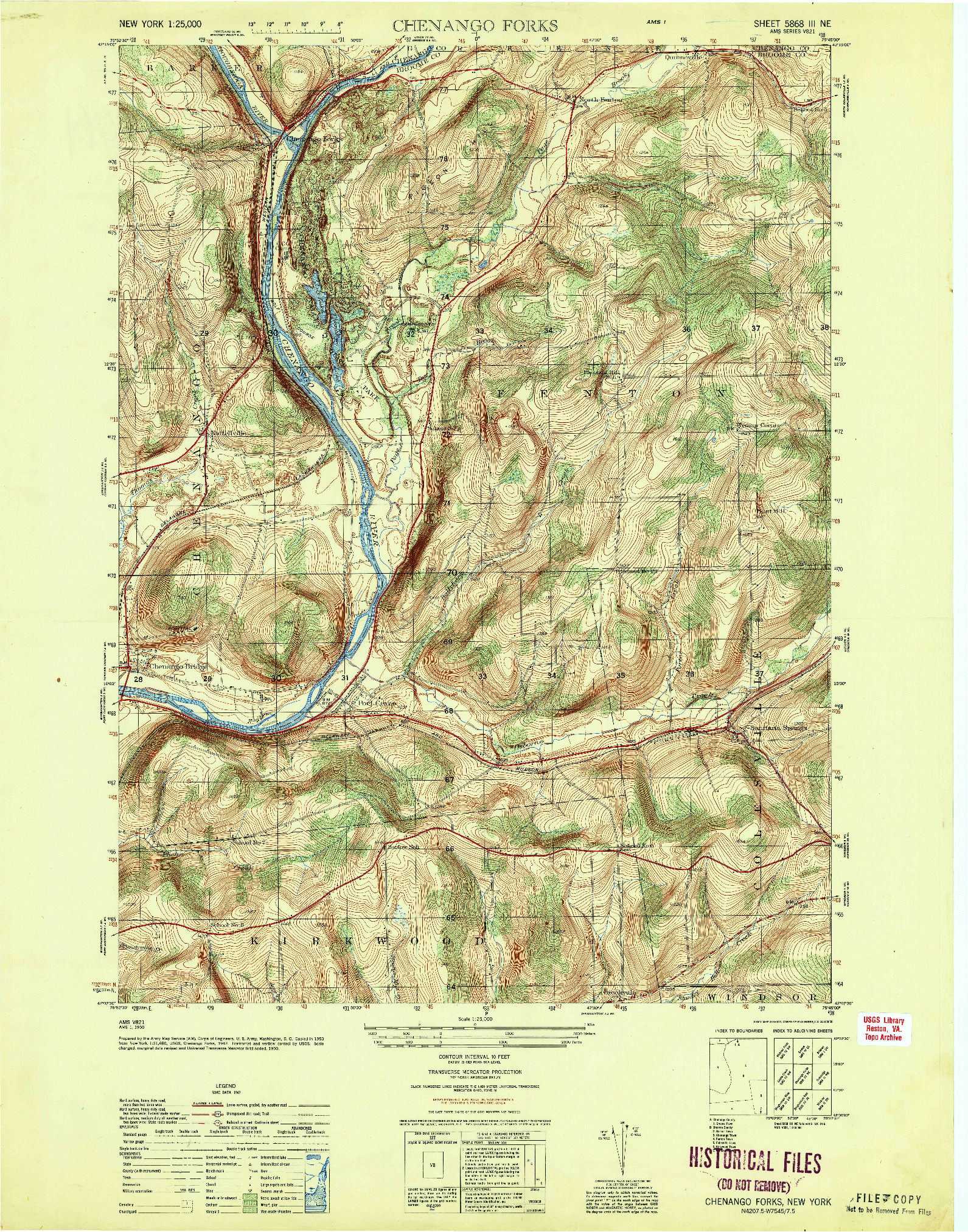 USGS 1:25000-SCALE QUADRANGLE FOR CHENANGO FORKS, NY 1950