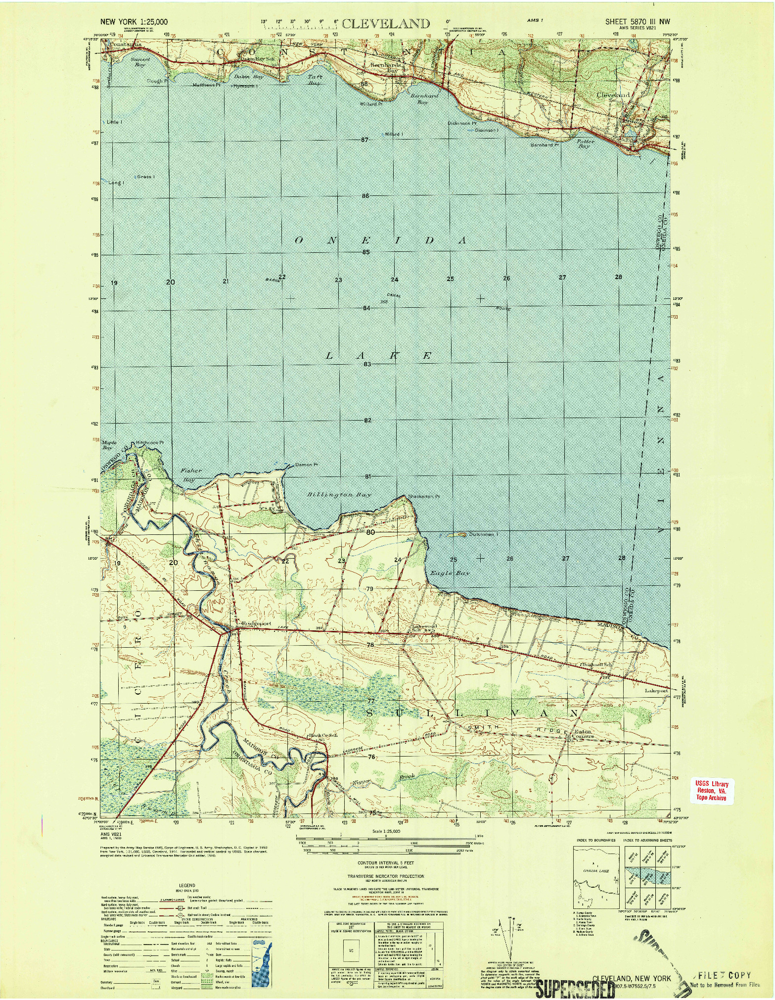 USGS 1:25000-SCALE QUADRANGLE FOR CLEVELAND, NY 1951