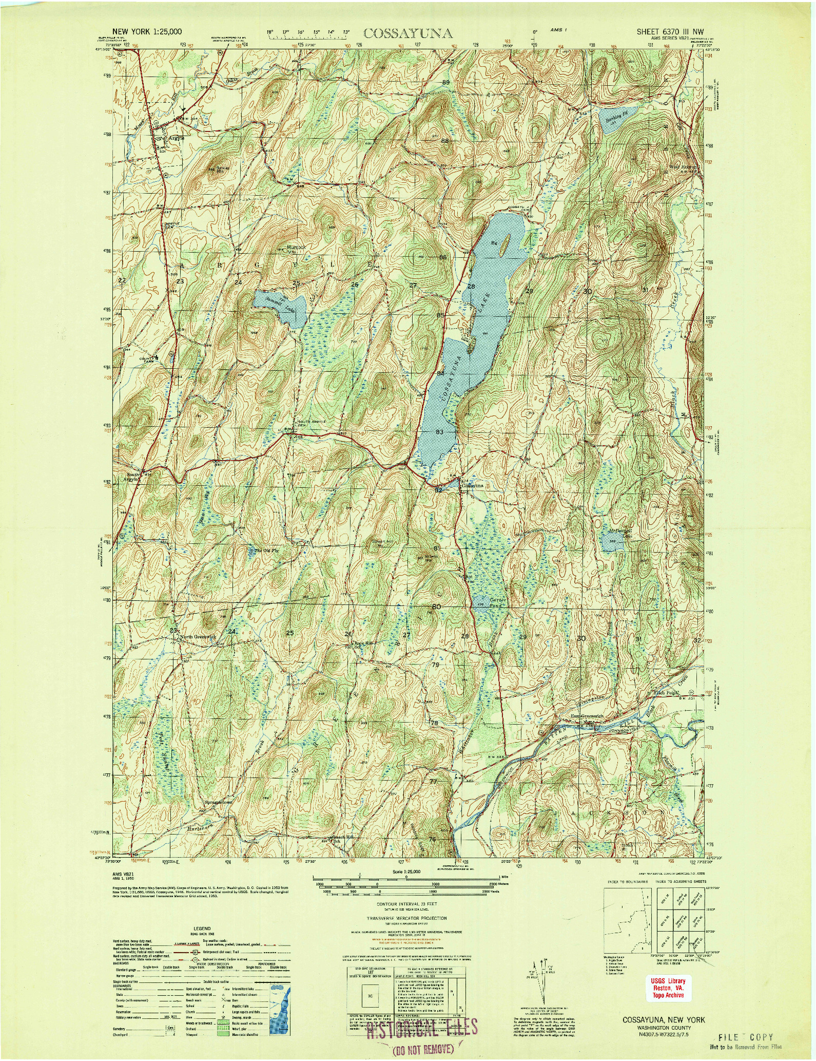 USGS 1:25000-SCALE QUADRANGLE FOR COSSAYUNA, NY 1951